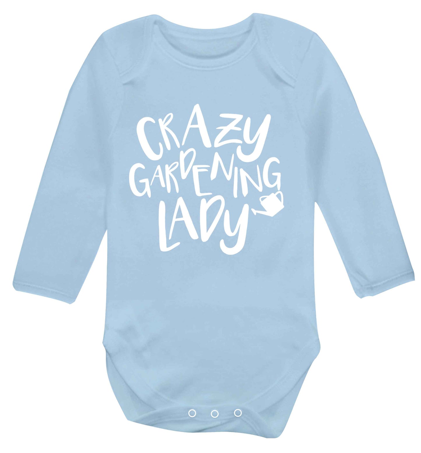 Crazy gardening lady Baby Vest long sleeved pale blue 6-12 months
