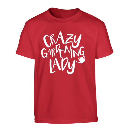 Crazy gardening lady Children's red Tshirt 12-13 Years