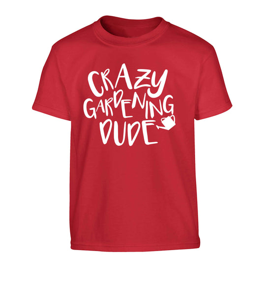 Crazy gardening dude Children's red Tshirt 12-13 Years