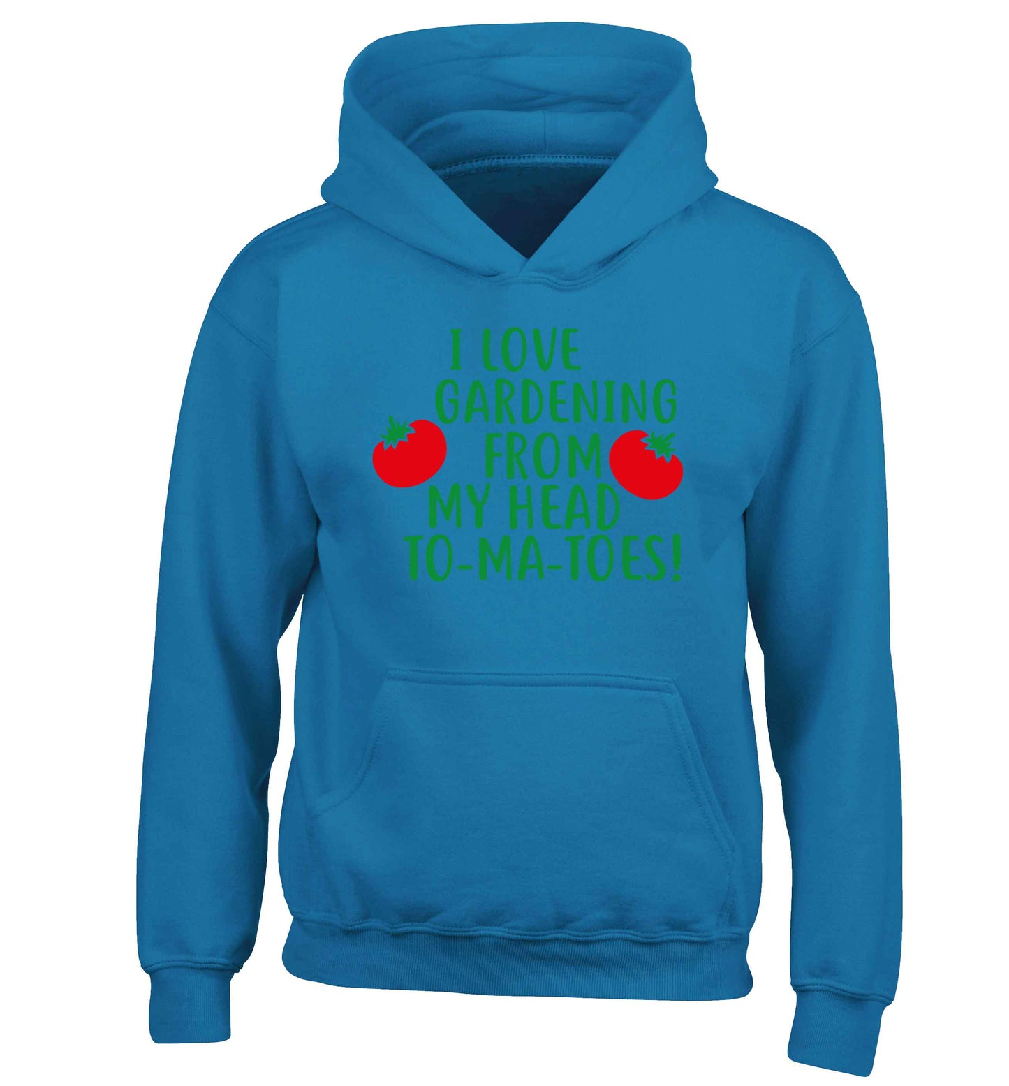 I love gardening from my head to-ma-toes children's blue hoodie 12-13 Years