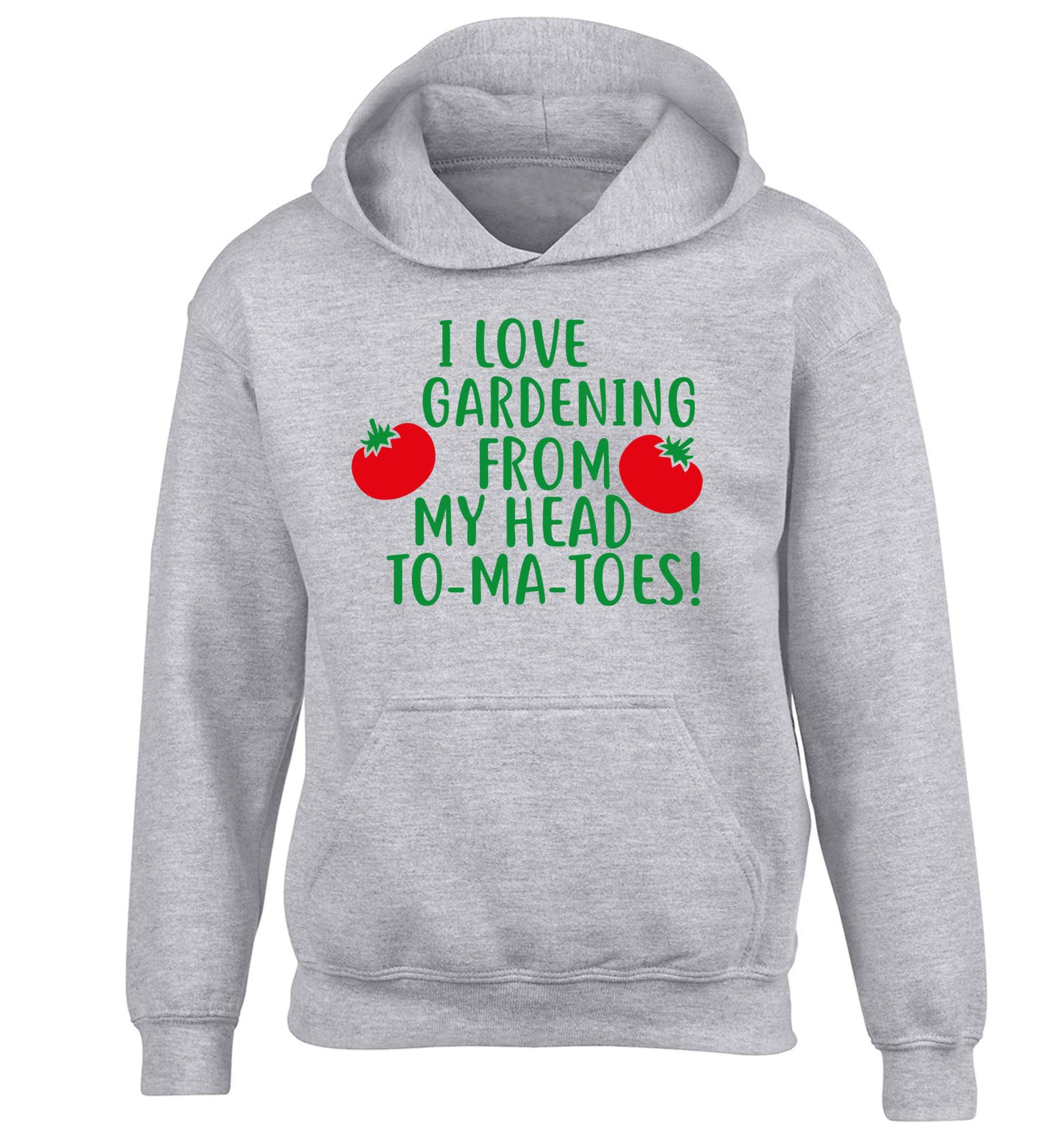 I love gardening from my head to-ma-toes children's grey hoodie 12-13 Years