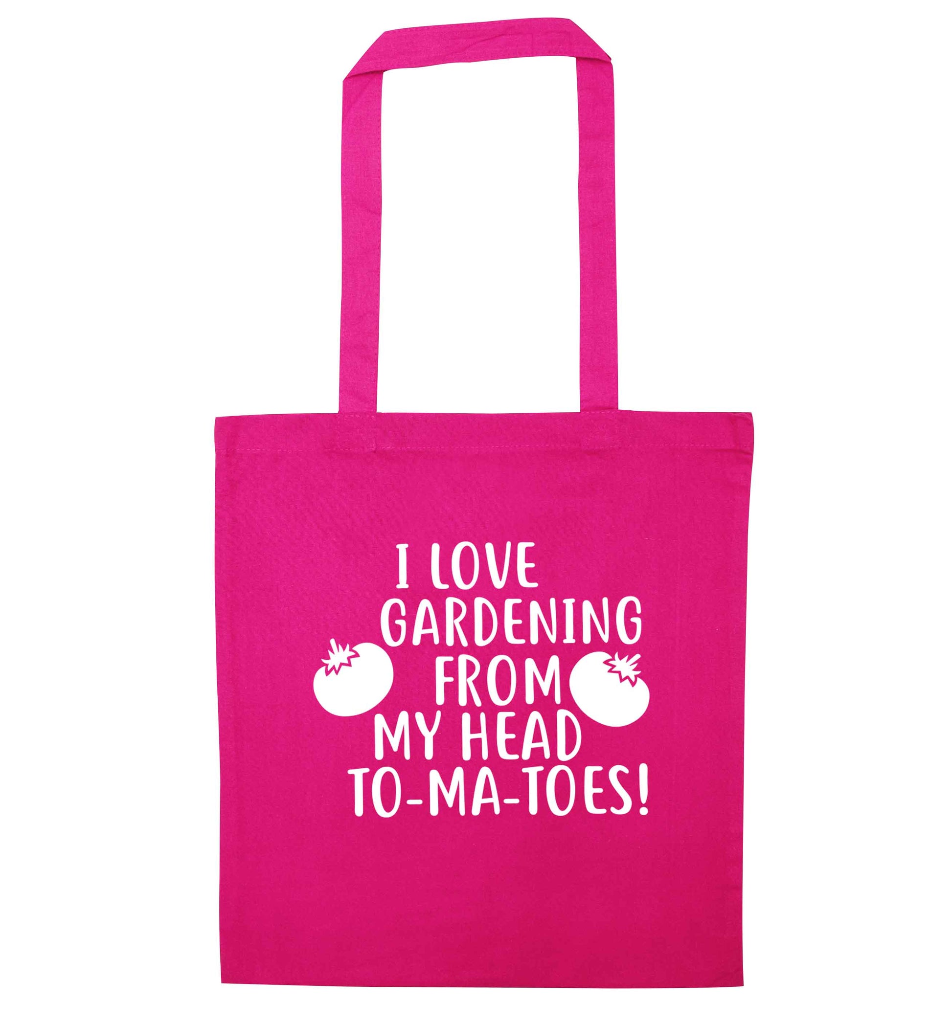 I love gardening from my head to-ma-toes pink tote bag