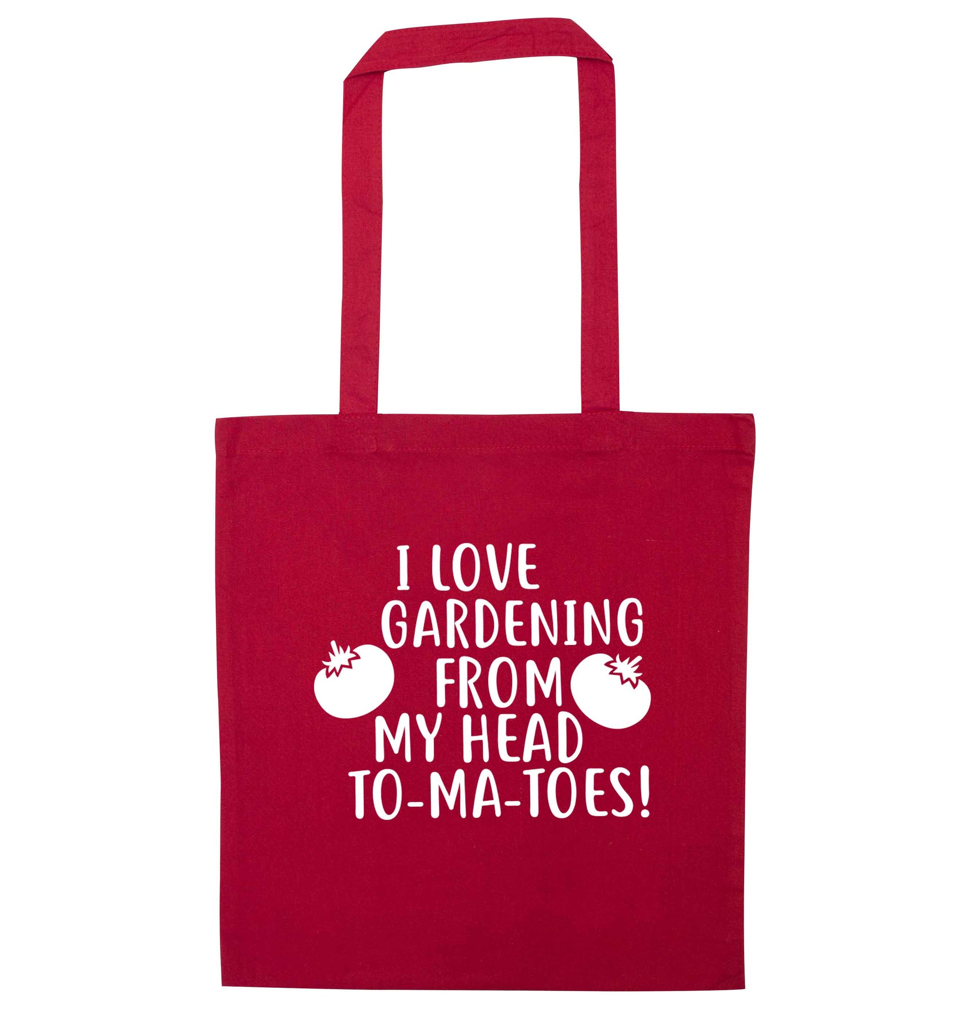 I love gardening from my head to-ma-toes red tote bag