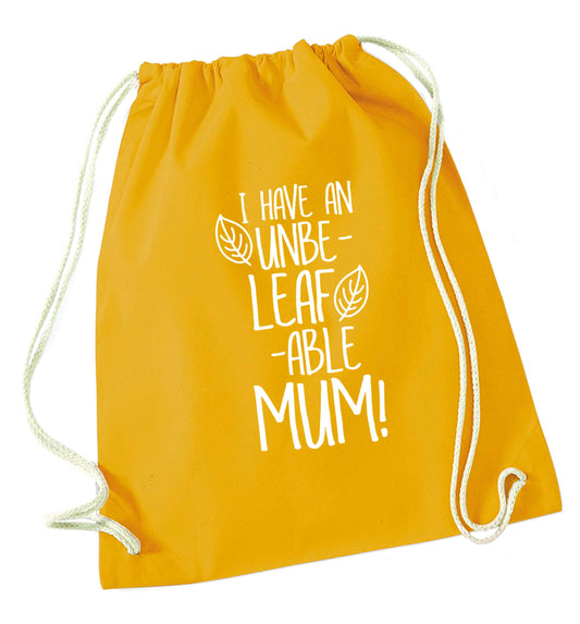 I have an unbeleafable mum! mustard drawstring bag