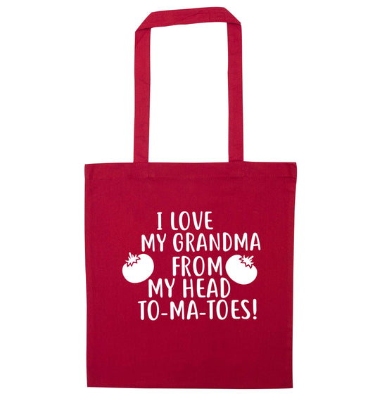 I love my grandma from my head to-ma-toes red tote bag