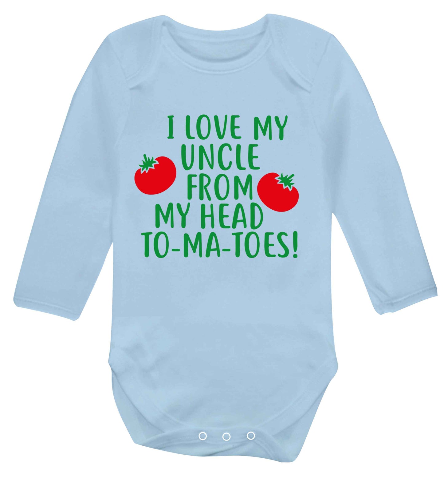 I love my uncle from my head To-Ma-Toes Baby Vest long sleeved pale blue 6-12 months