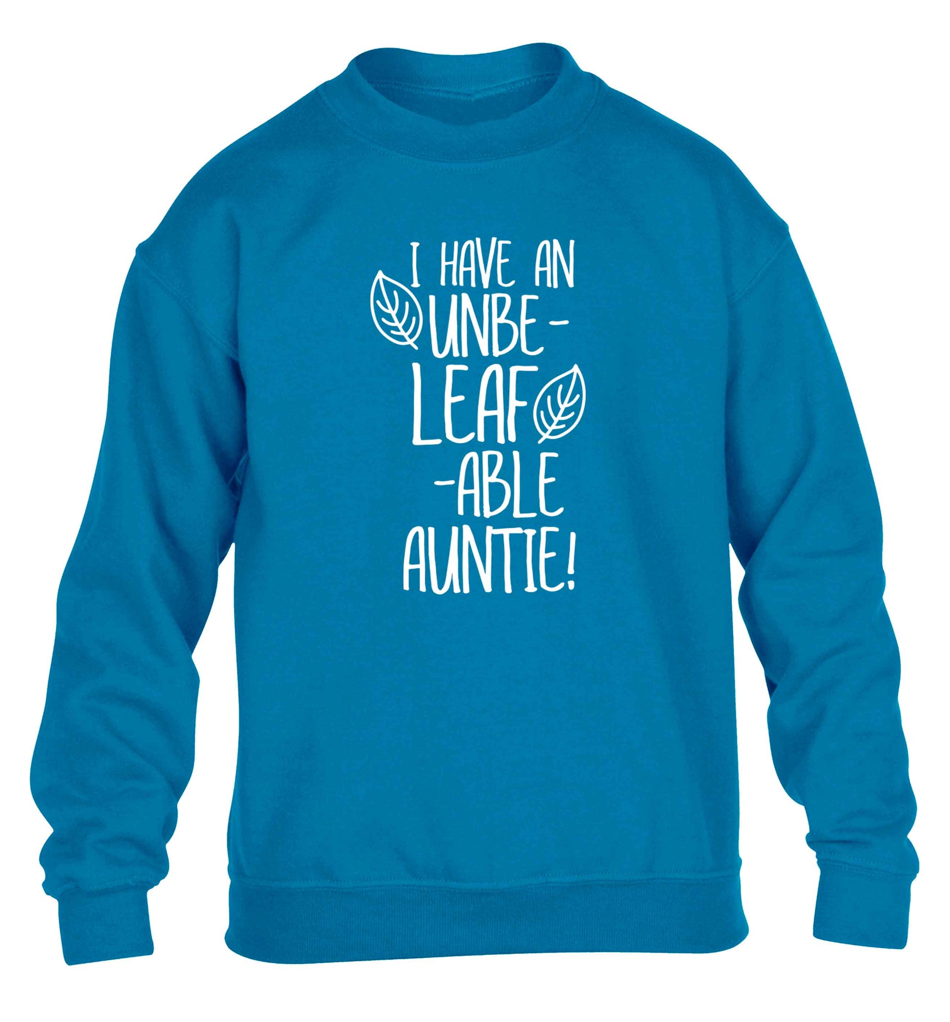 I have an unbe-leaf-able auntie children's blue sweater 12-13 Years