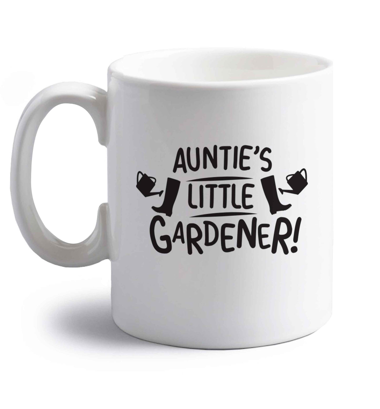 Auntie's little gardener right handed white ceramic mug 