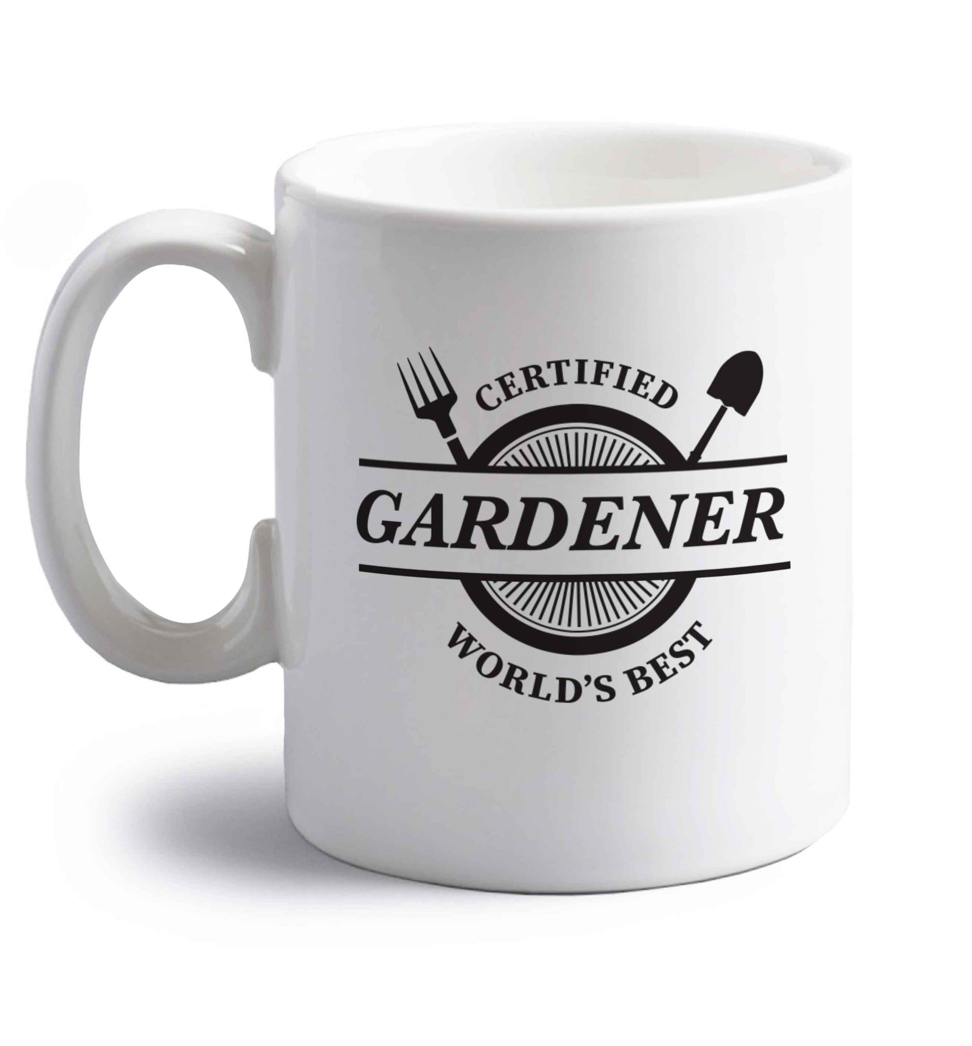 Certified gardener worlds best right handed white ceramic mug 
