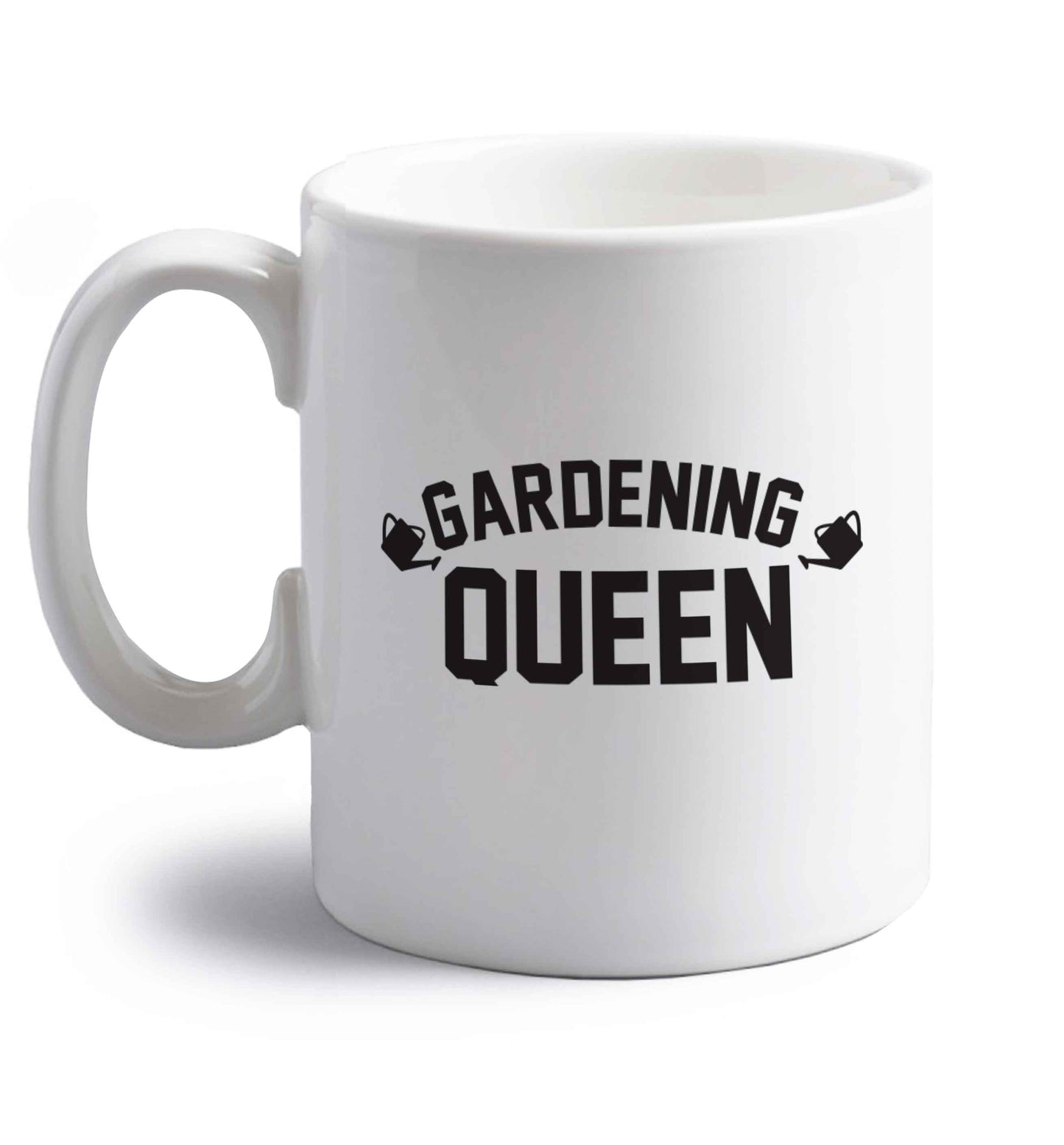 Gardening queen right handed white ceramic mug 