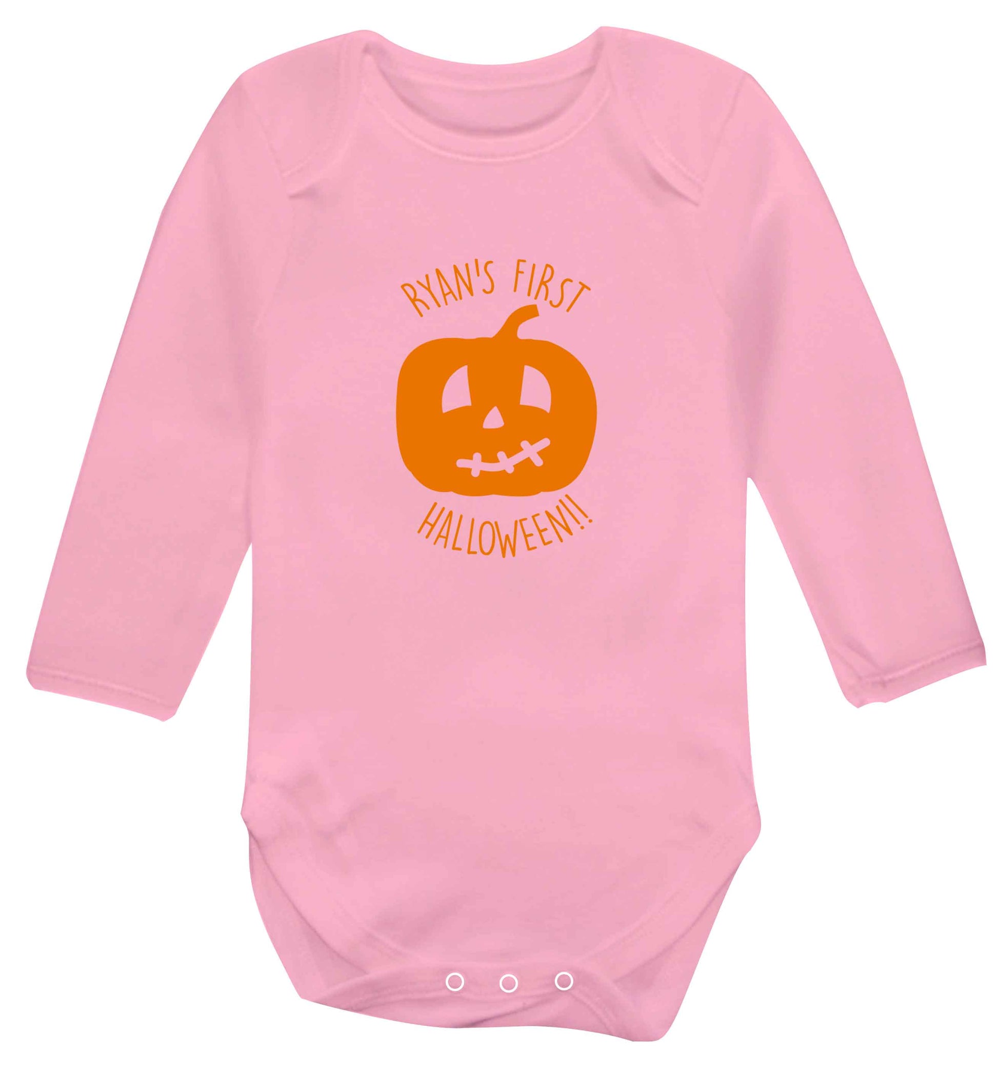 Personalised Halloween - pumpkin baby vest long sleeved pale pink 6-12 months