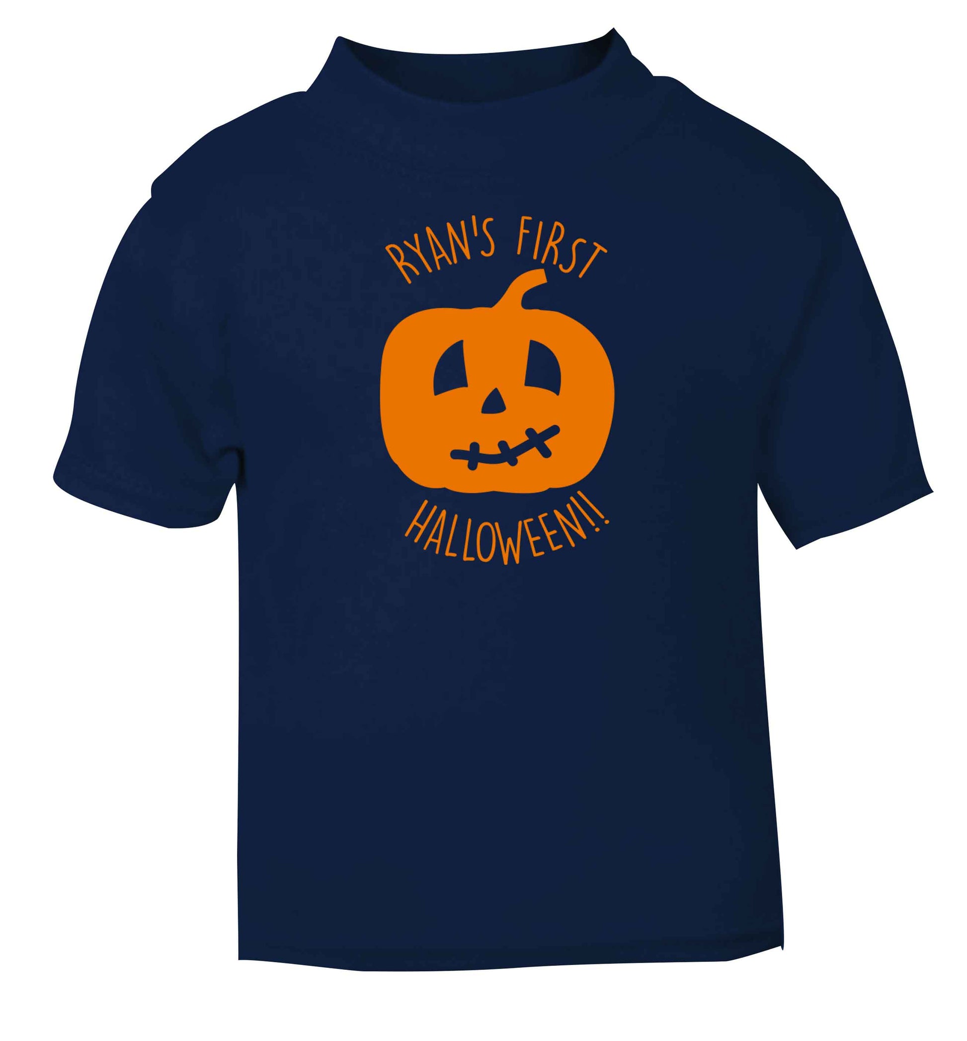 Personalised Halloween - pumpkin navy baby toddler Tshirt 2 Years