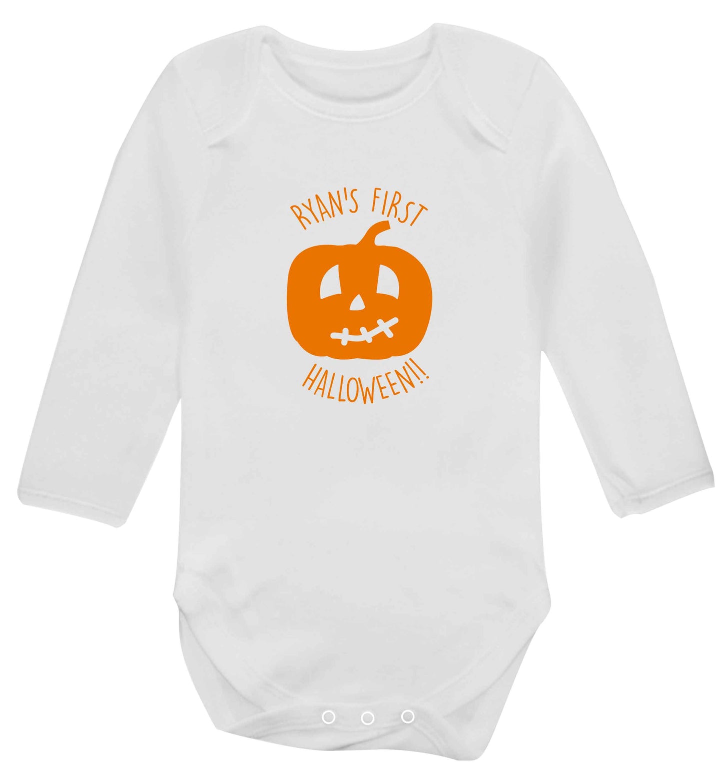 Personalised Halloween - pumpkin baby vest long sleeved white 6-12 months