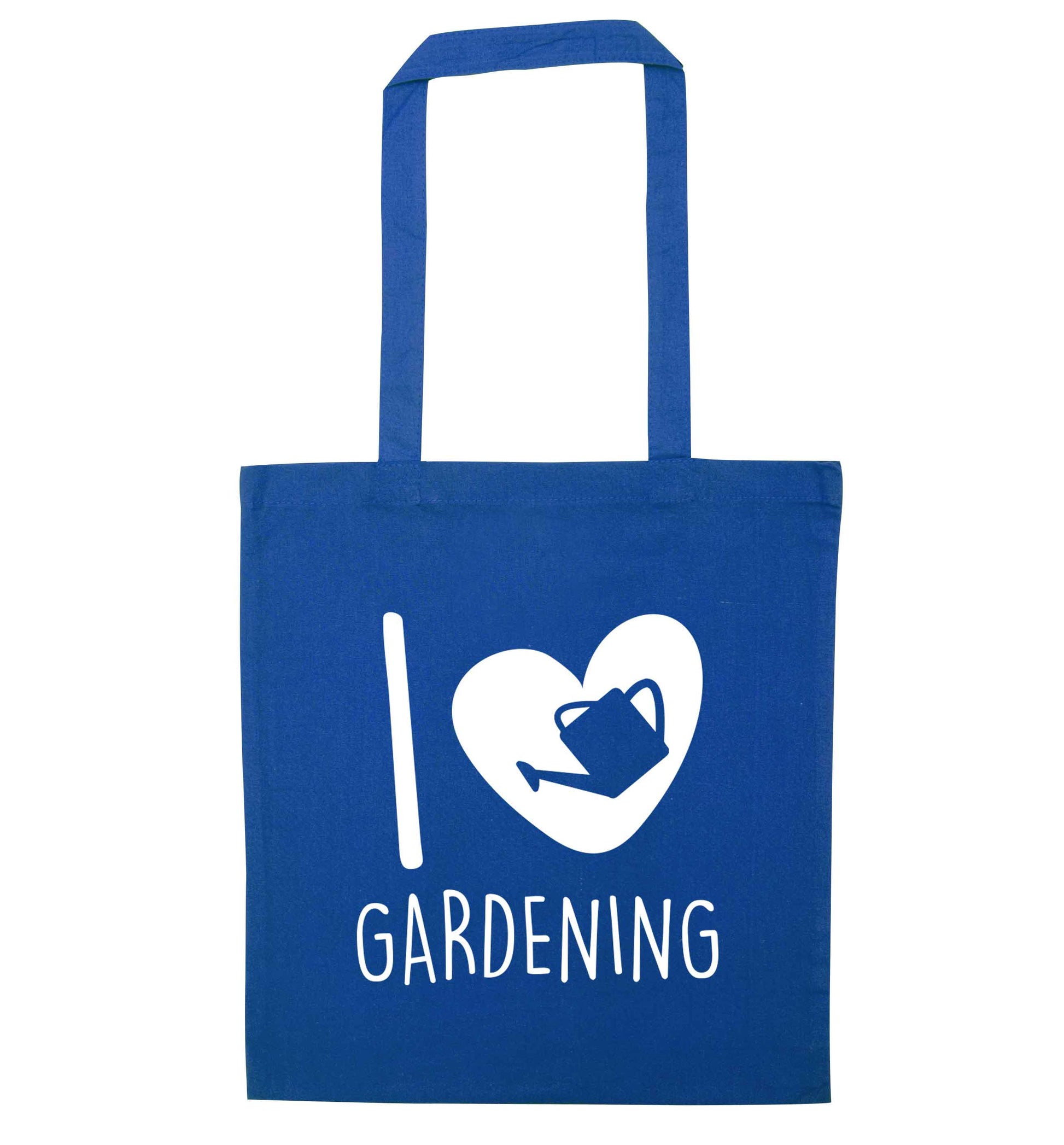 I love gardening blue tote bag