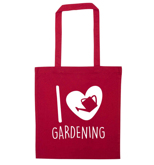 I love gardening red tote bag