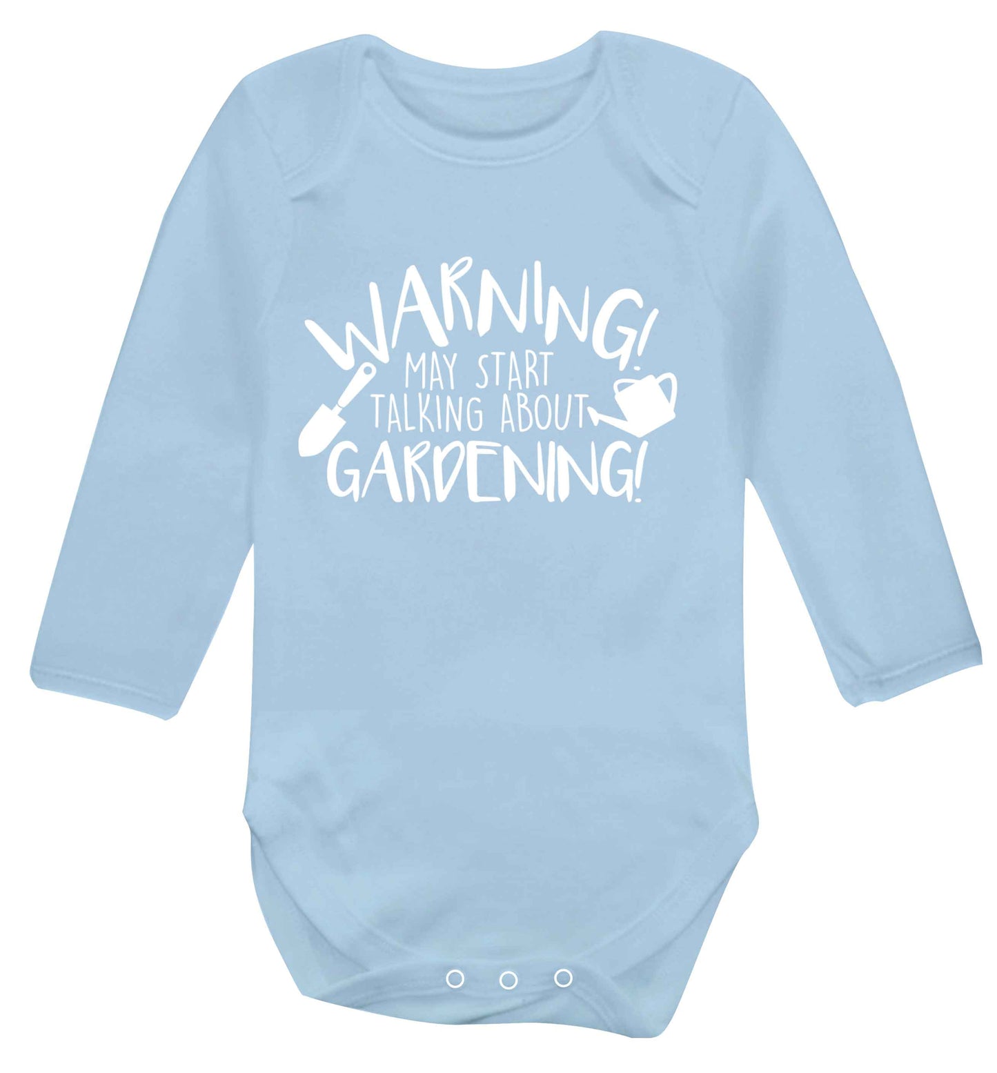 Warning may start talking about gardening Baby Vest long sleeved pale blue 6-12 months