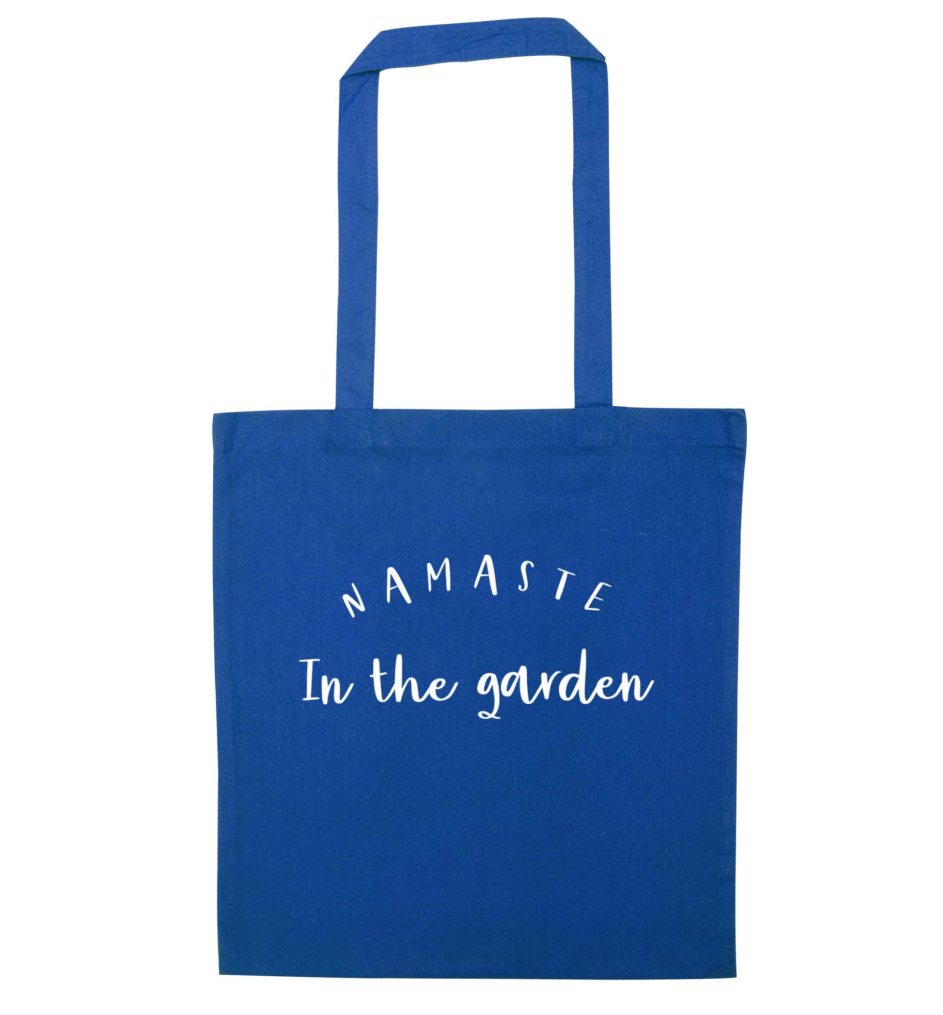 Namaste in the garden blue tote bag