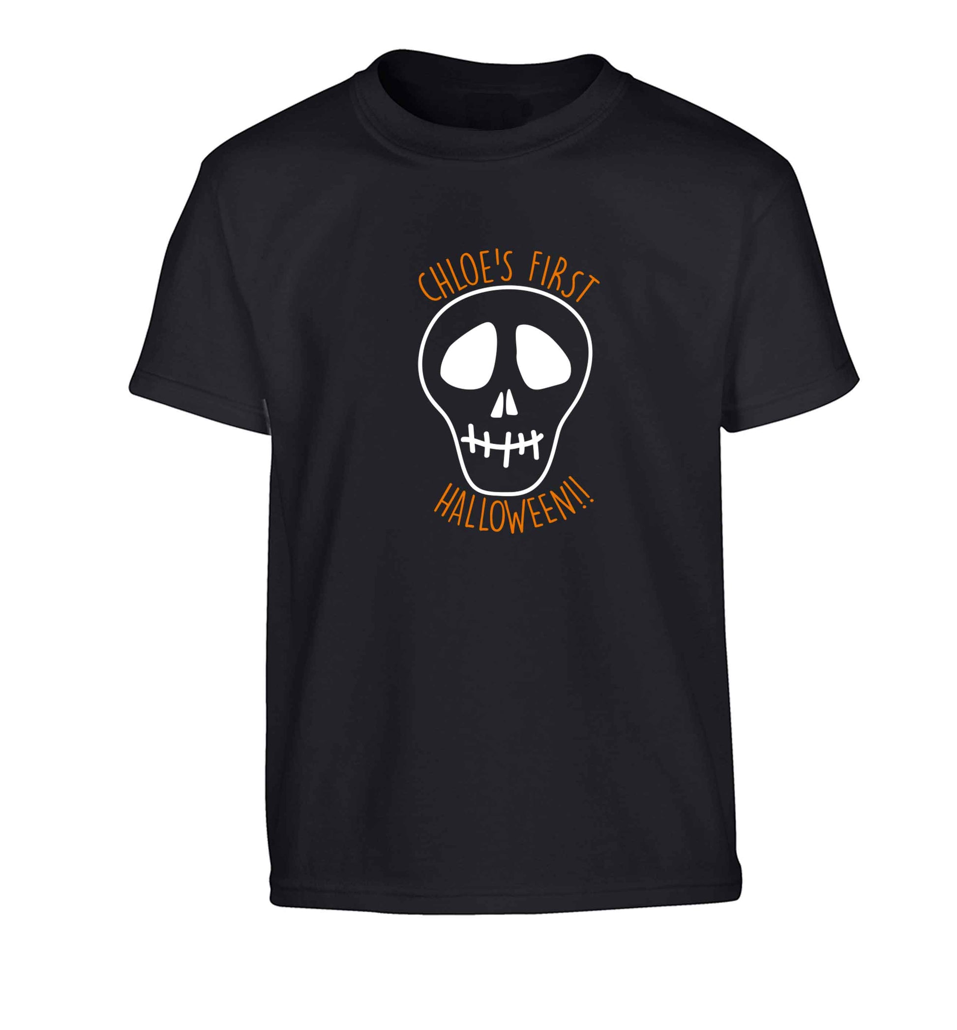 Personalised Skull 1st Halloween Children's black Tshirt 12-13 Years