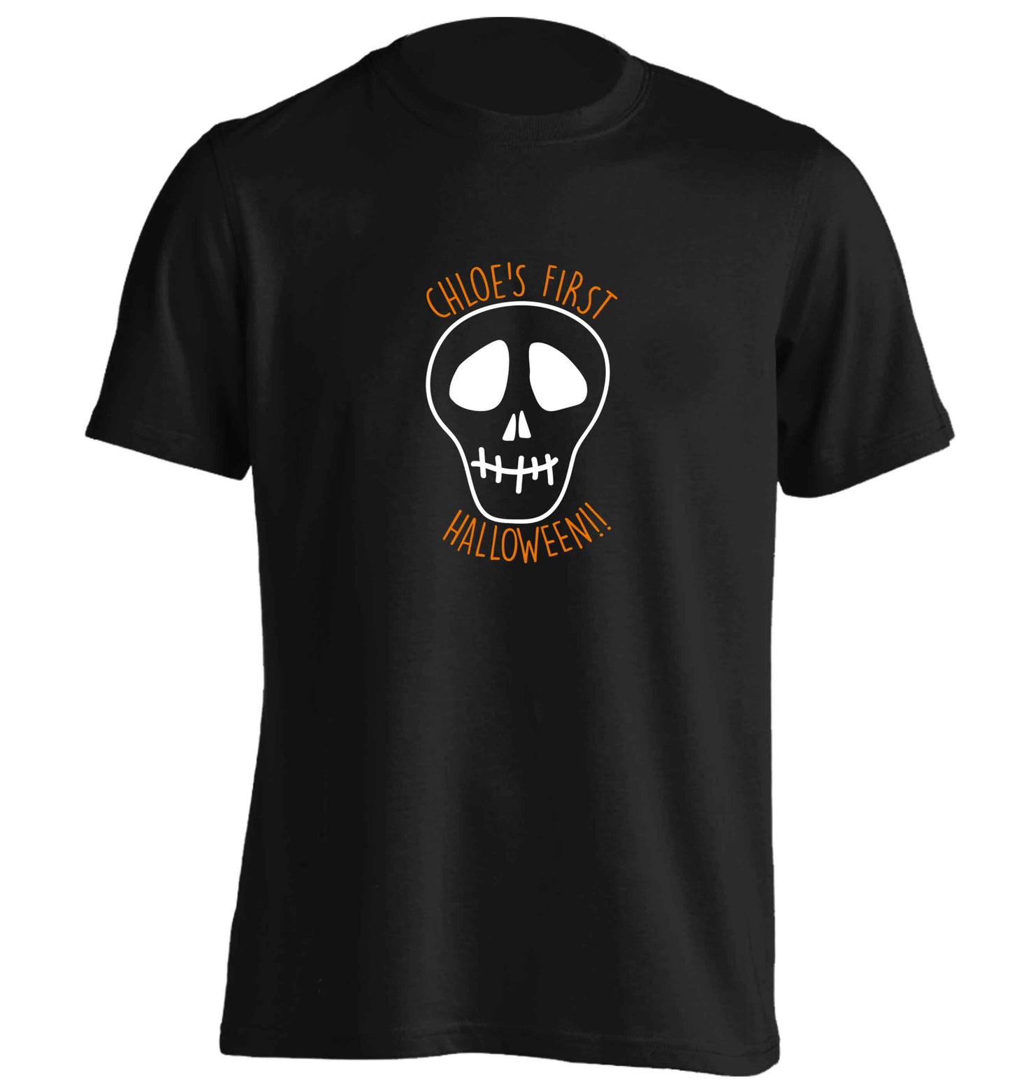 Personalised Skull 1st Halloween adults unisex black Tshirt 2XL