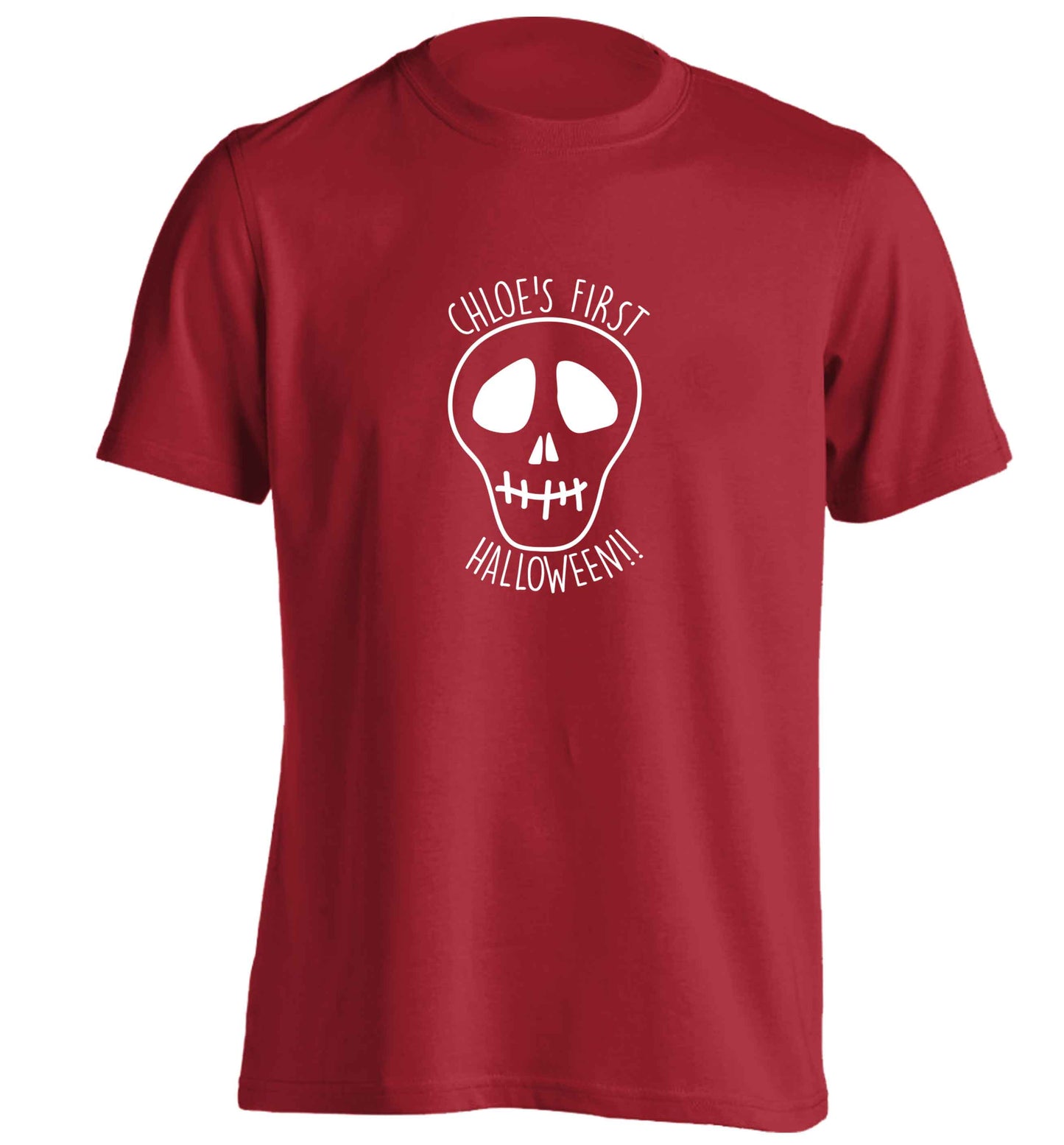 Personalised Skull 1st Halloween adults unisex red Tshirt 2XL