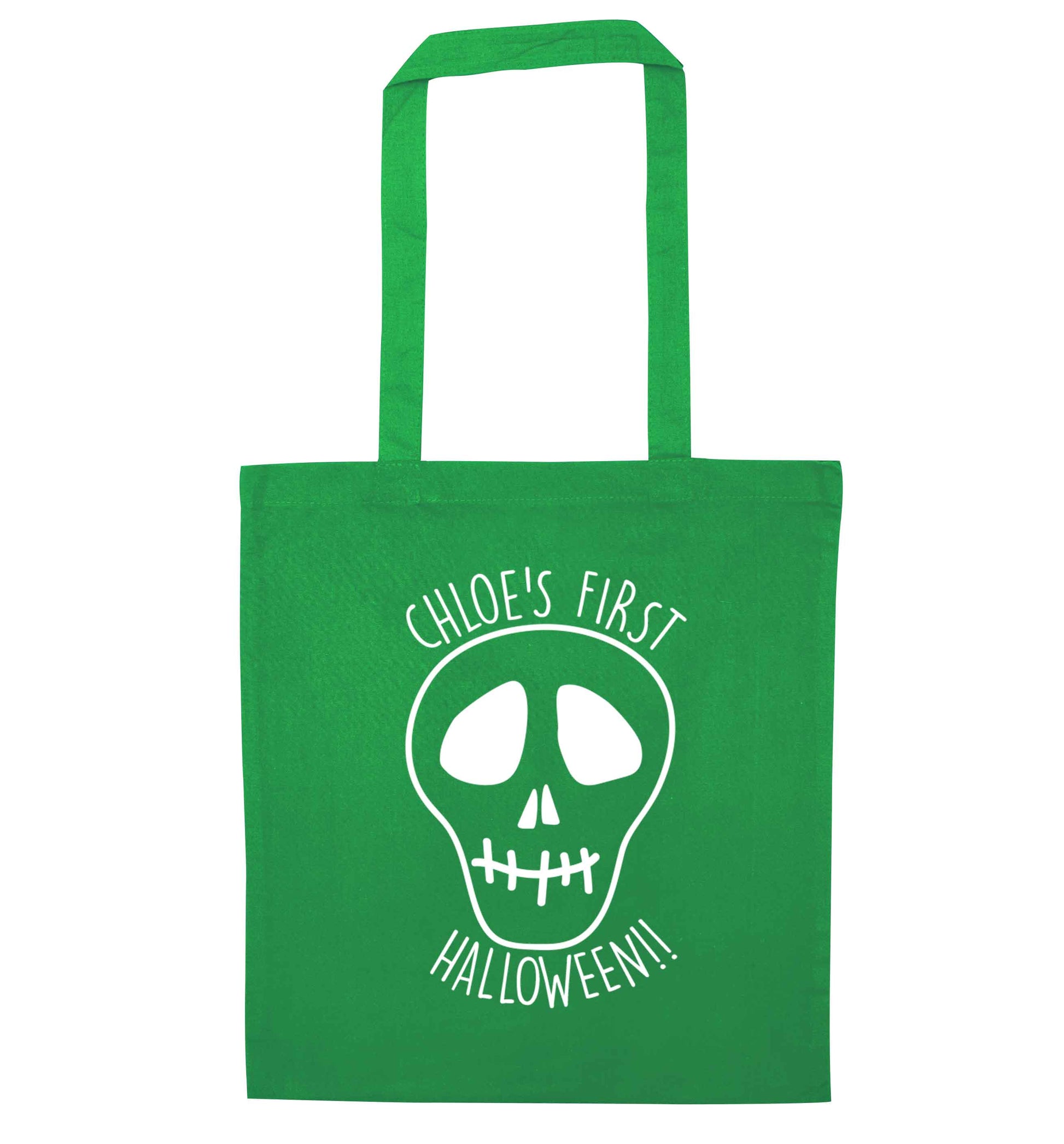 Personalised Skull 1st Halloween green tote bag