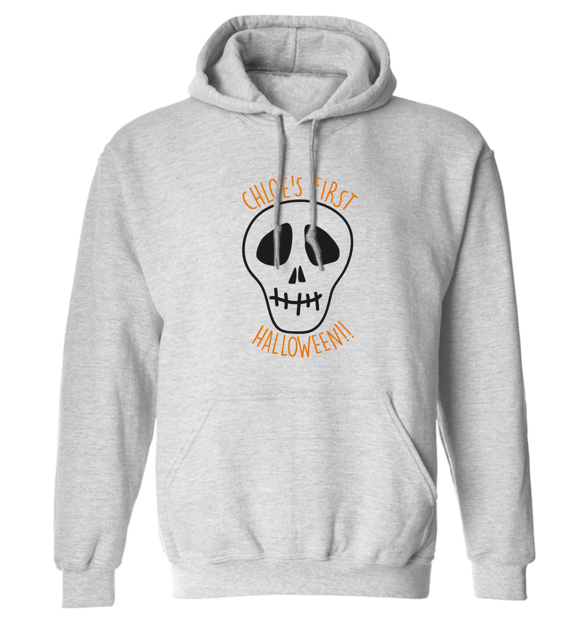 Personalised Skull 1st Halloween adults unisex grey hoodie 2XL