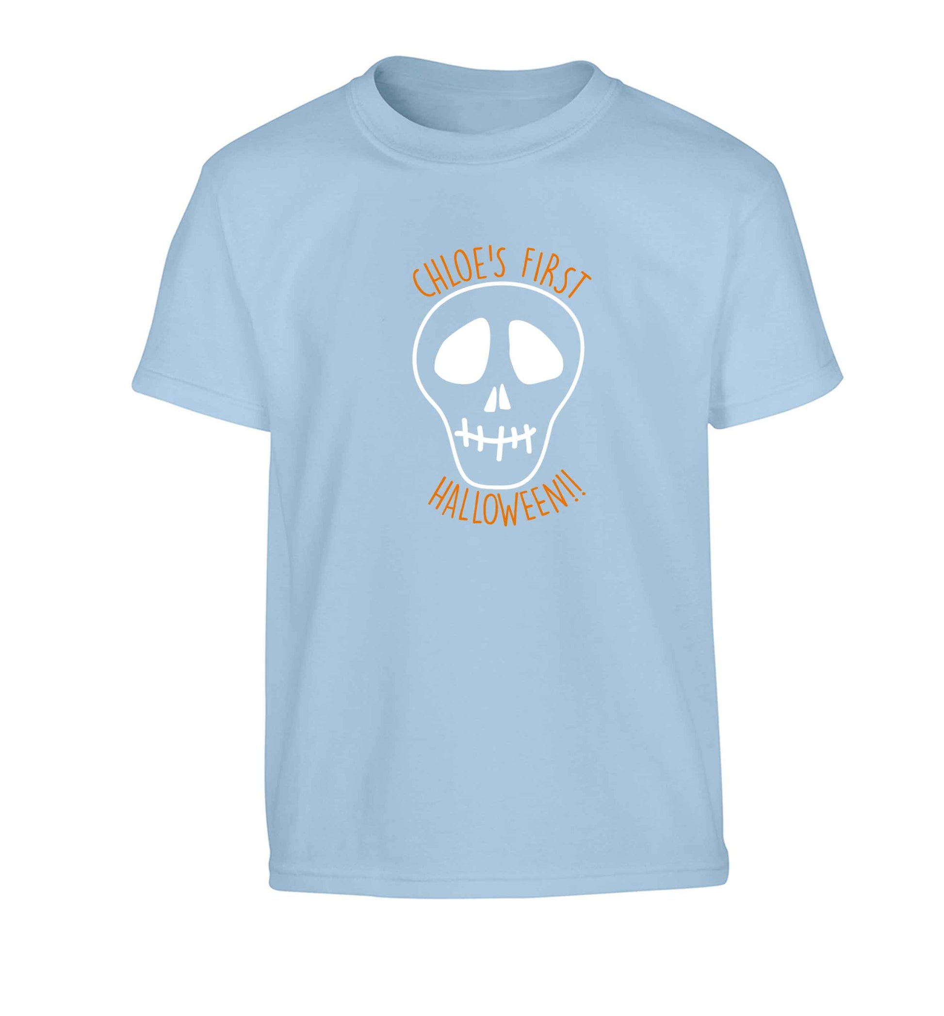 Personalised Skull 1st Halloween Children's light blue Tshirt 12-13 Years