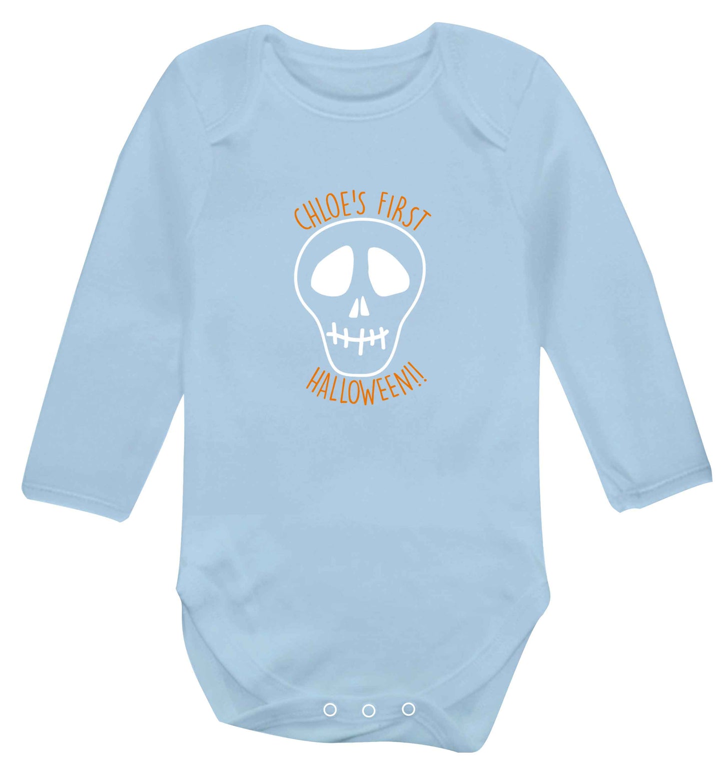 Personalised Skull 1st Halloween baby vest long sleeved pale blue 6-12 months