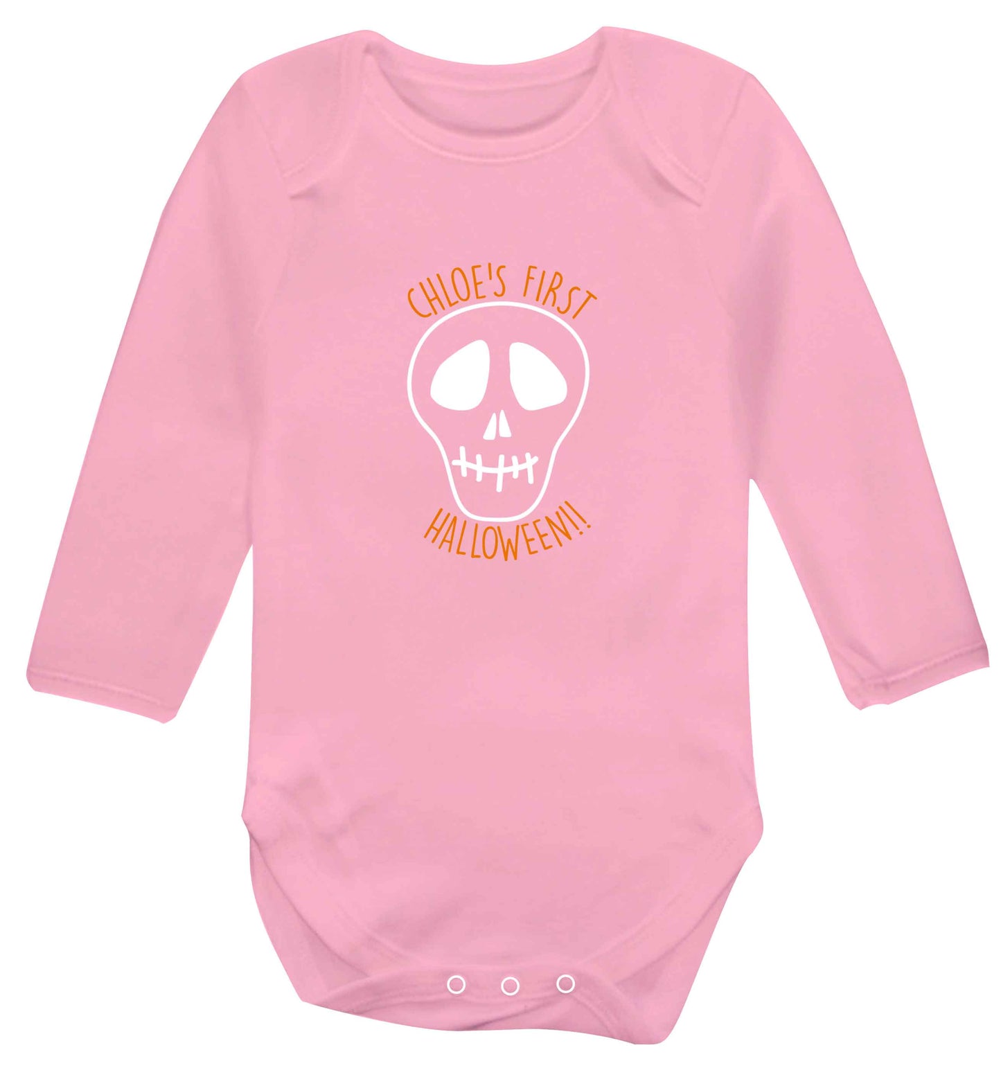 Personalised Skull 1st Halloween baby vest long sleeved pale pink 6-12 months
