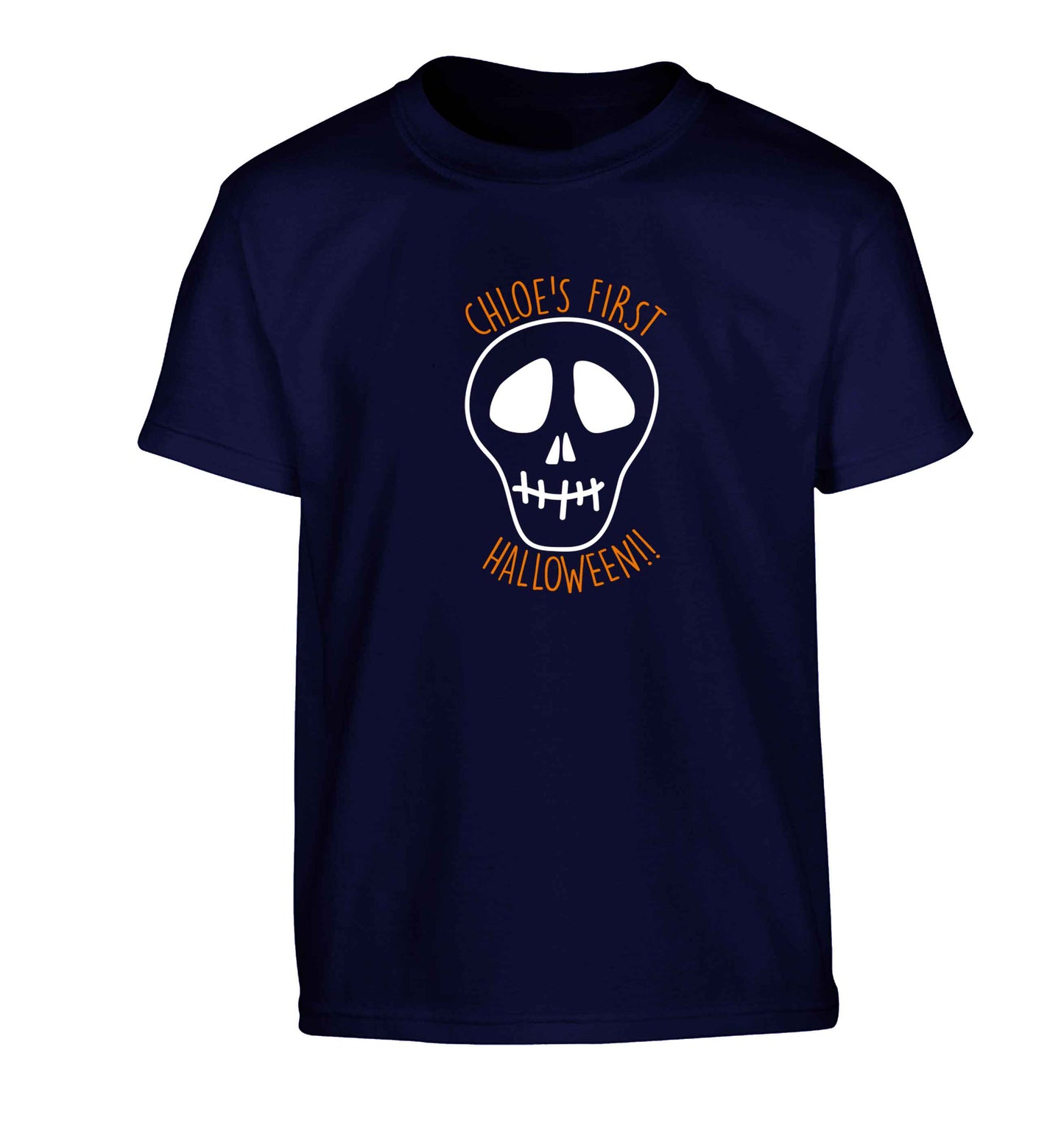 Personalised Skull 1st Halloween Children's navy Tshirt 12-13 Years