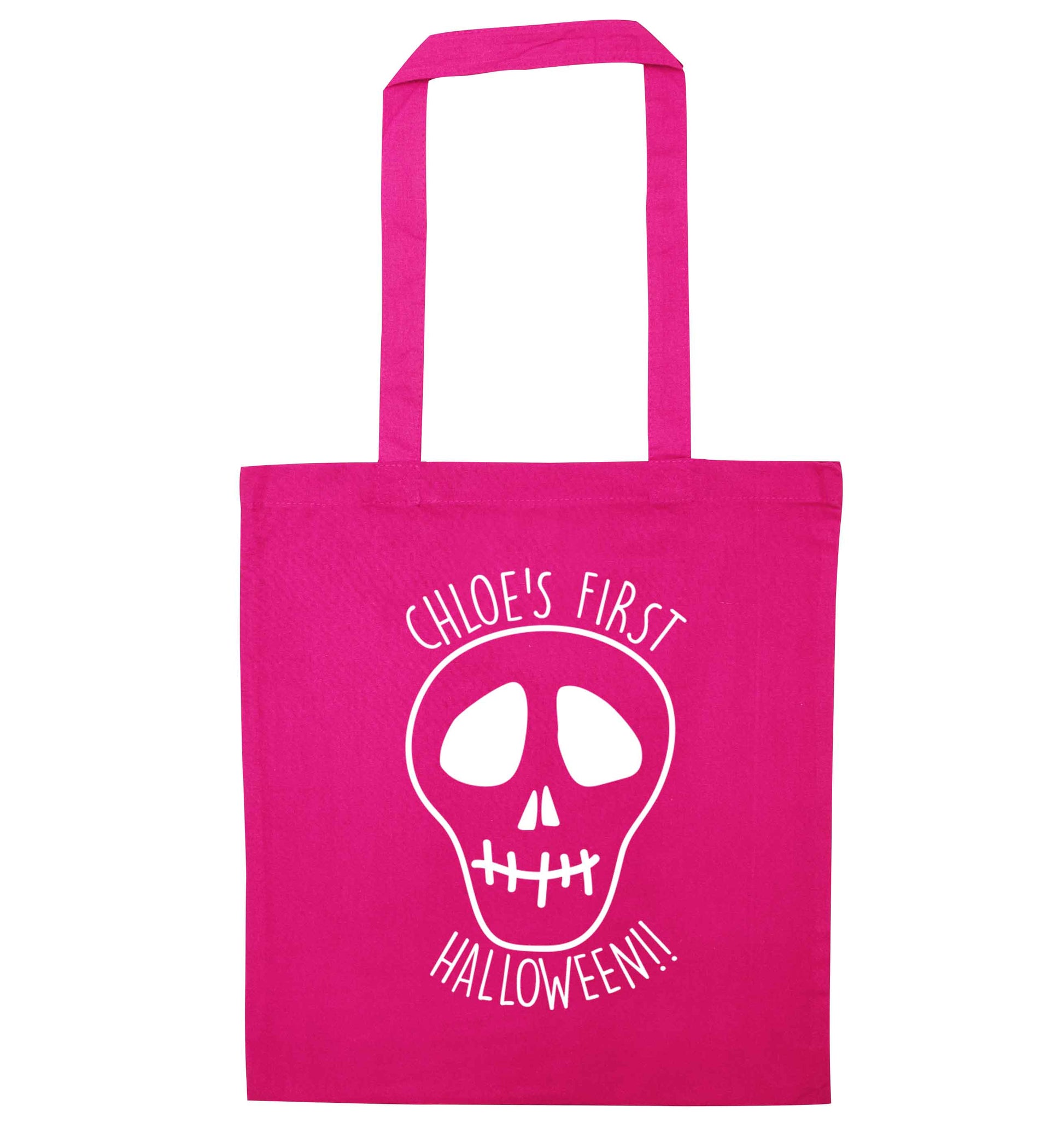 Personalised Skull 1st Halloween pink tote bag