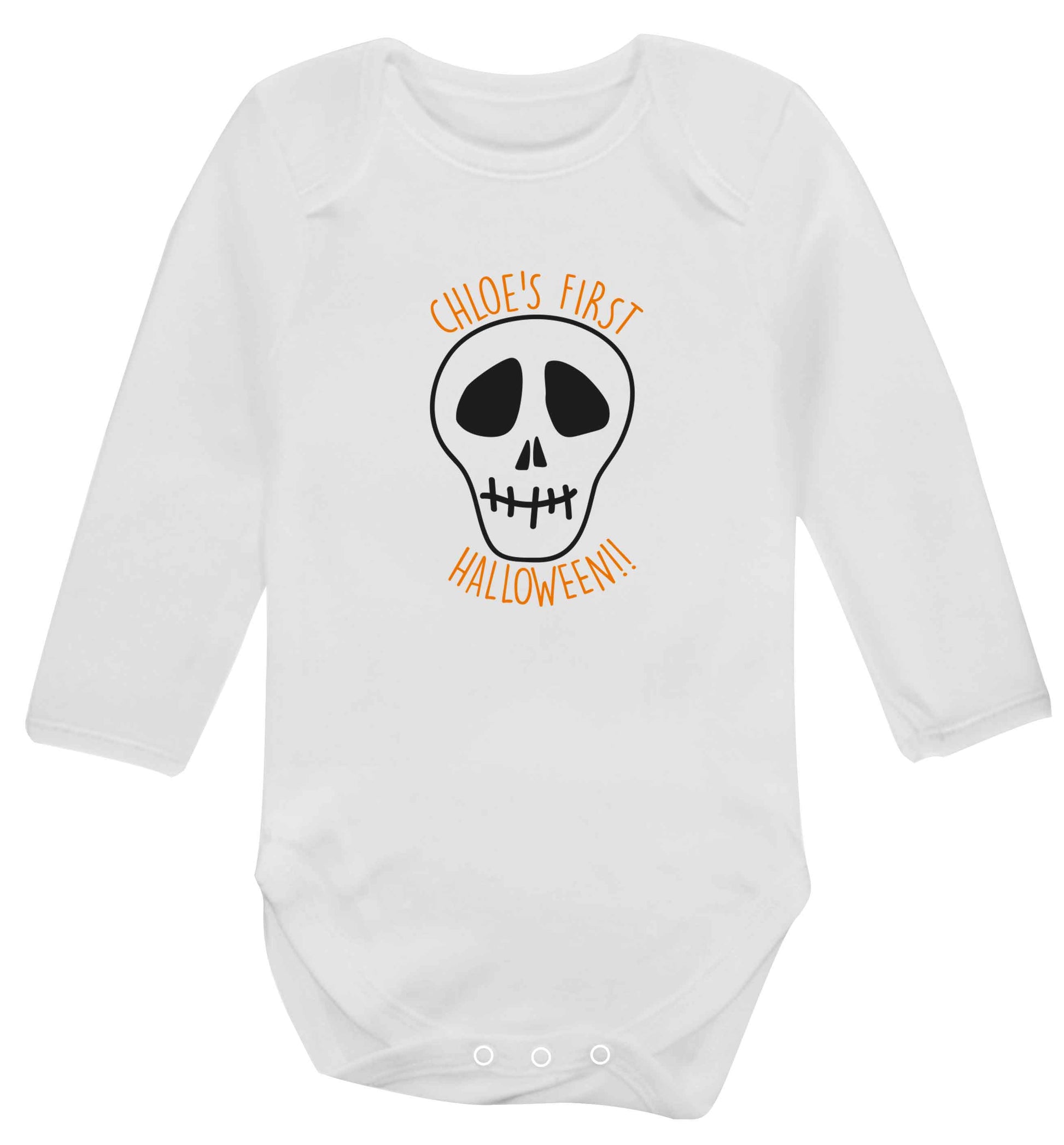 Personalised Skull 1st Halloween baby vest long sleeved white 6-12 months