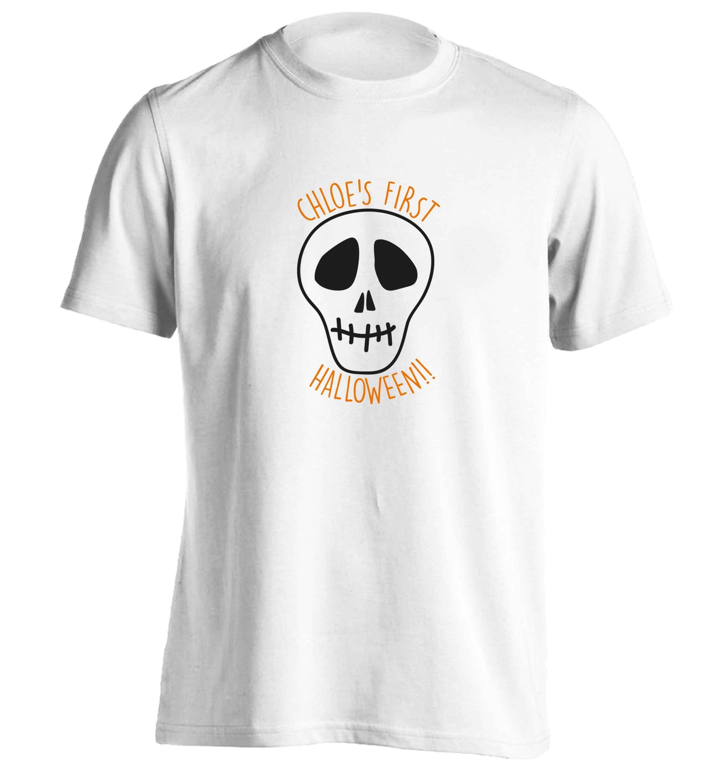 Personalised Skull 1st Halloween adults unisex white Tshirt 2XL
