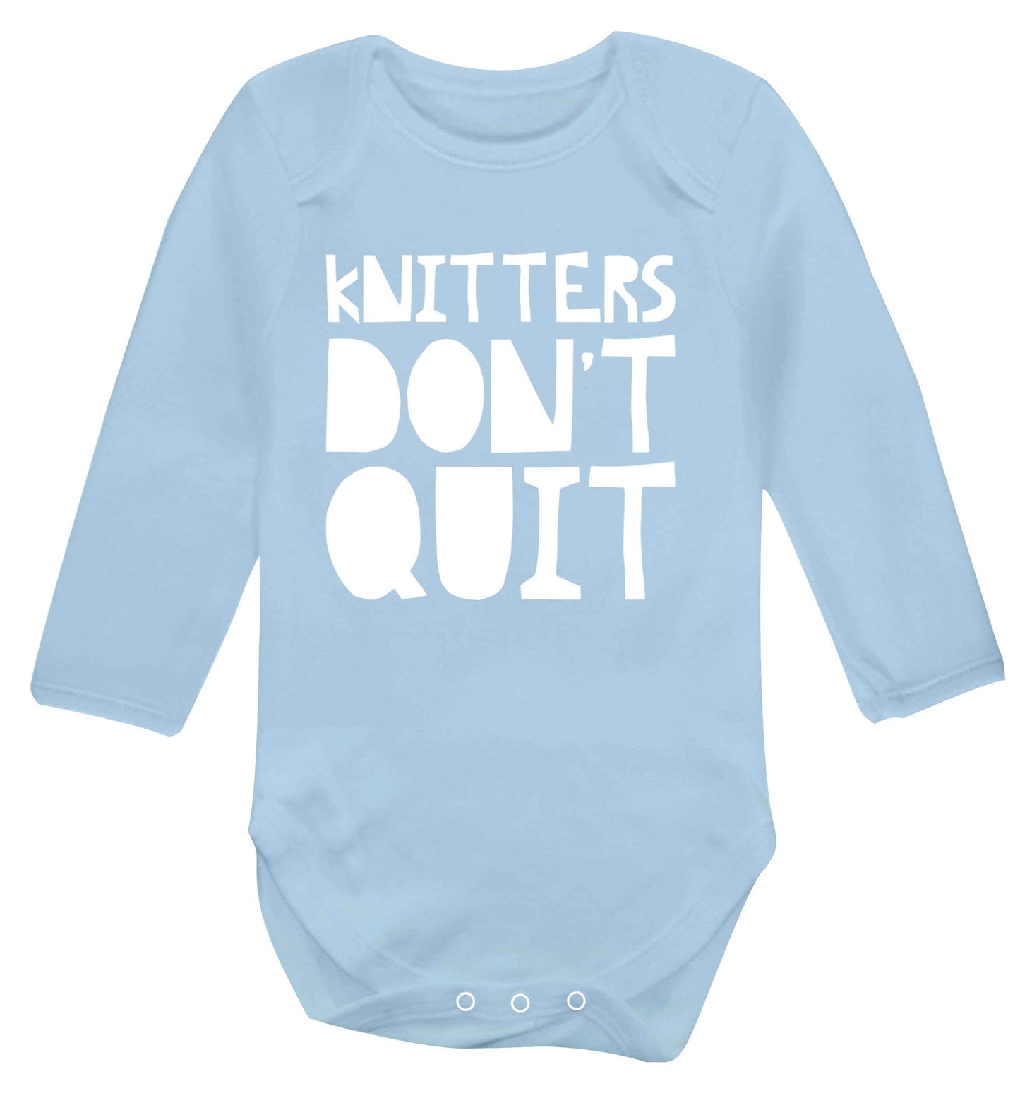Knitters don't quit Baby Vest long sleeved pale blue 6-12 months