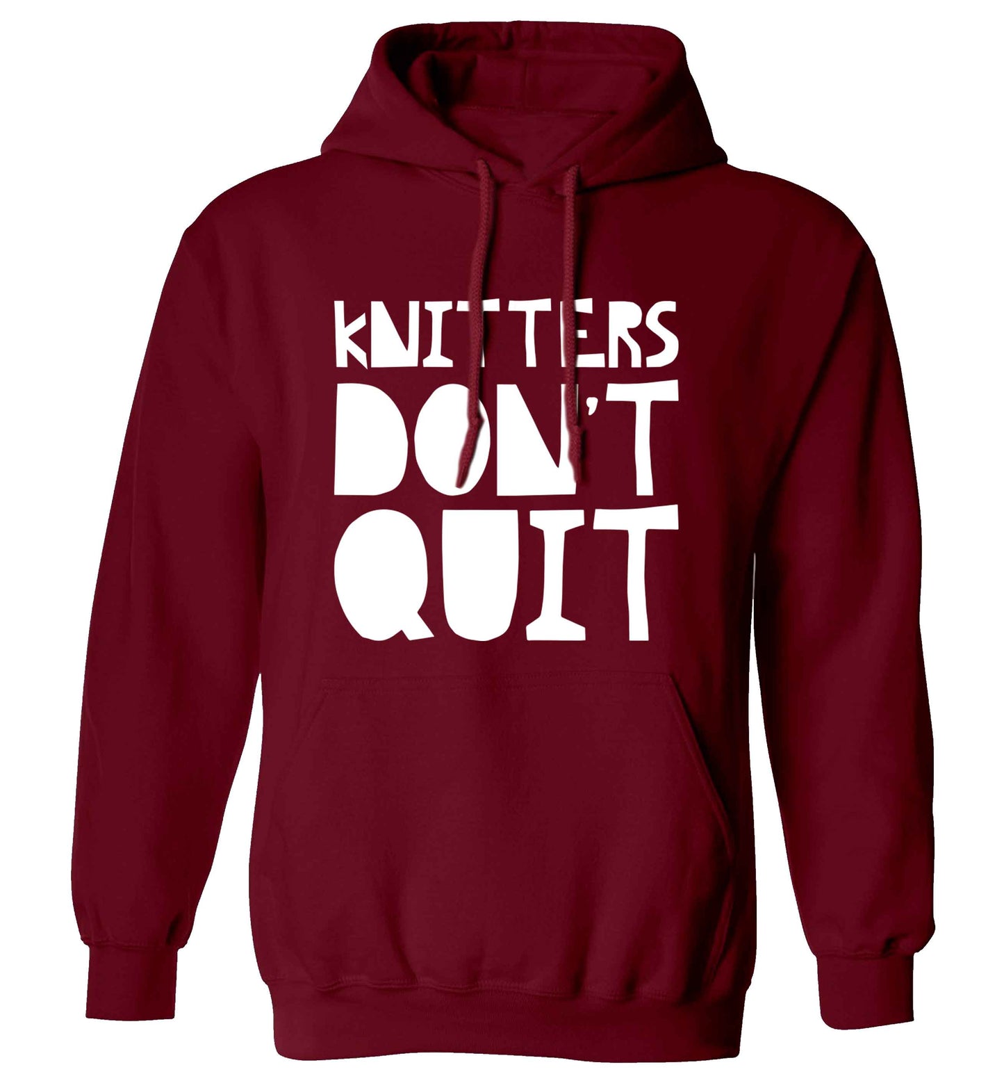 Knitters don't quit adults unisex maroon hoodie 2XL