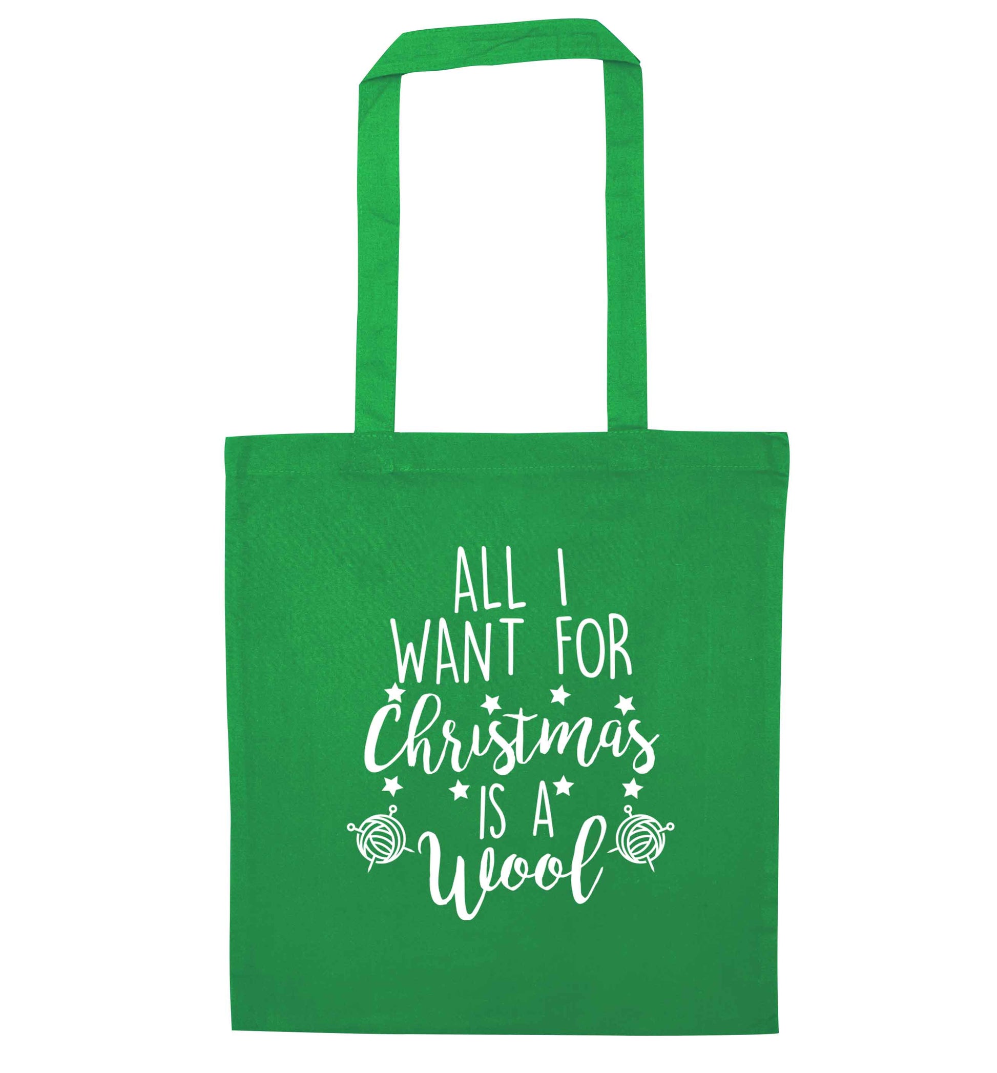 All I want for Christmas is wool! green tote bag