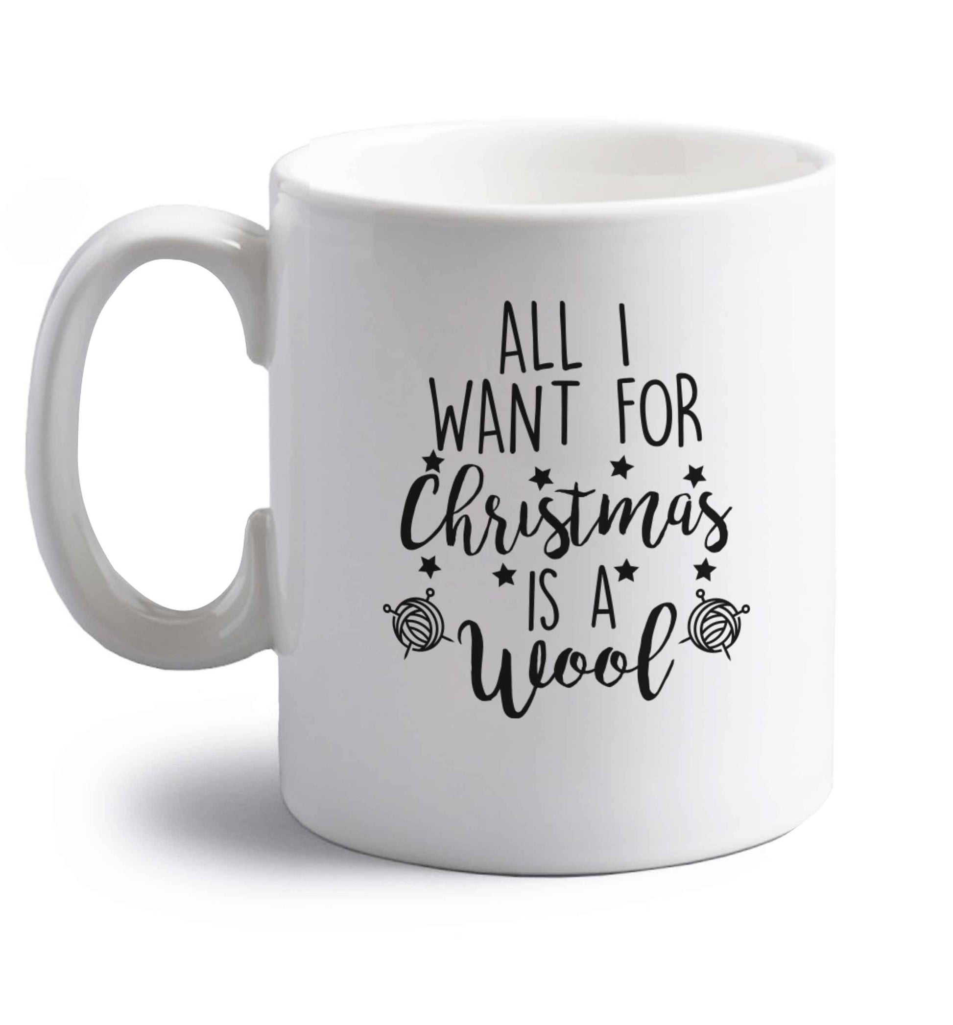All I want for Christmas is wool! right handed white ceramic mug 