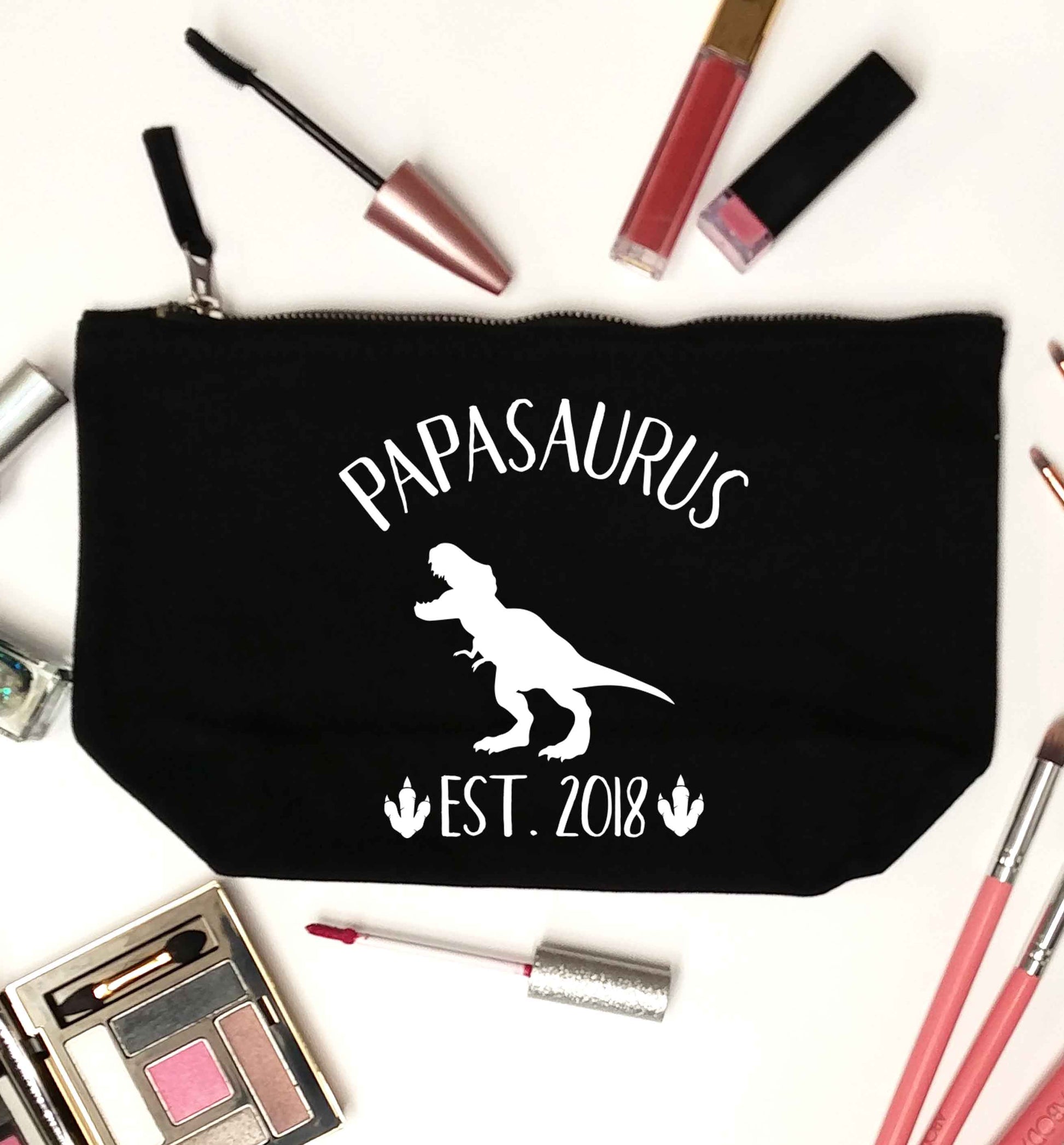 Personalised papasaurus since (custom date) black makeup bag