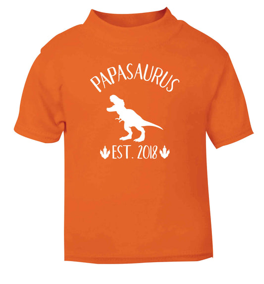 Personalised papasaurus since (custom date) orange Baby Toddler Tshirt 2 Years