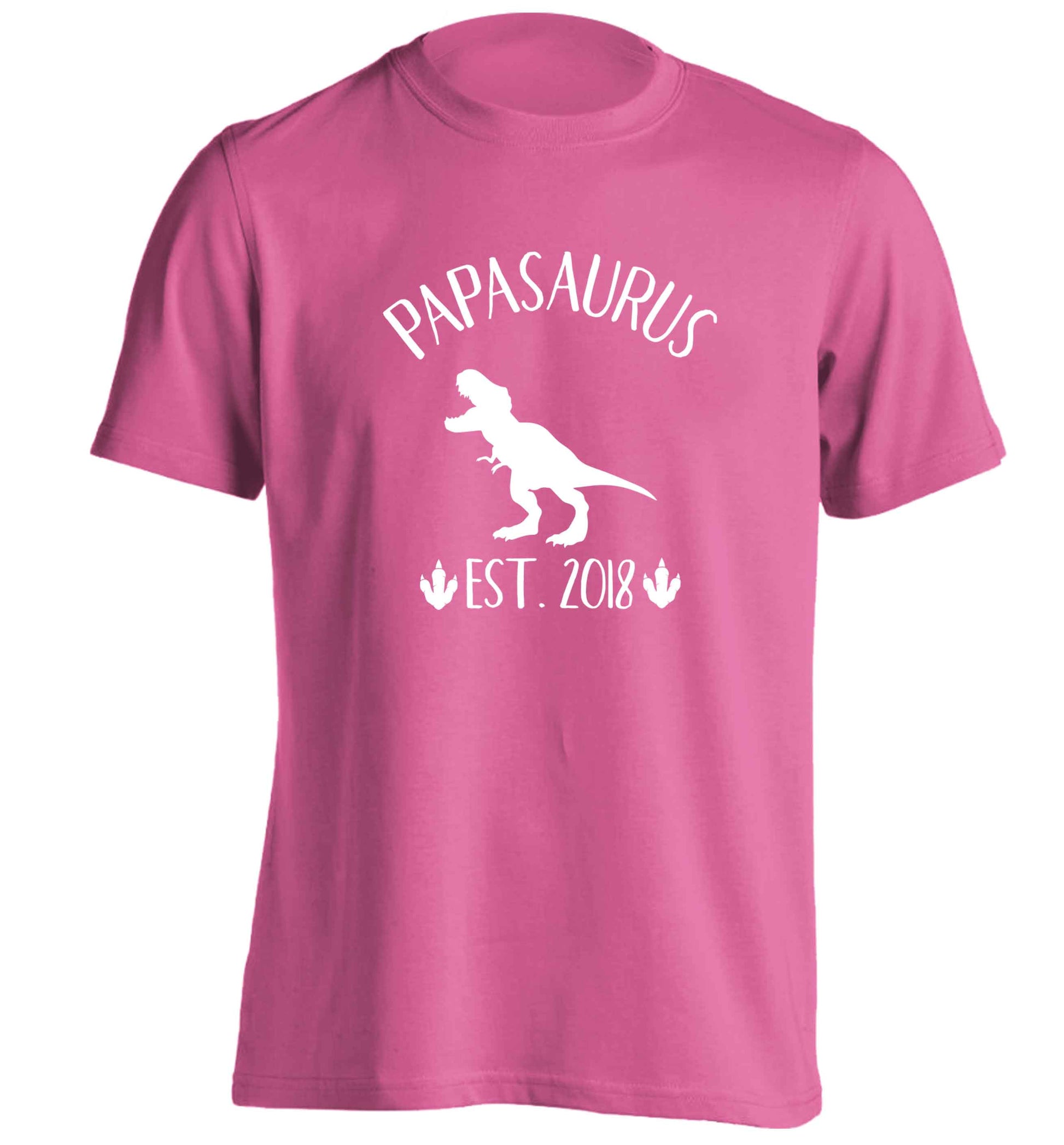 Personalised papasaurus since (custom date) adults unisex pink Tshirt 2XL