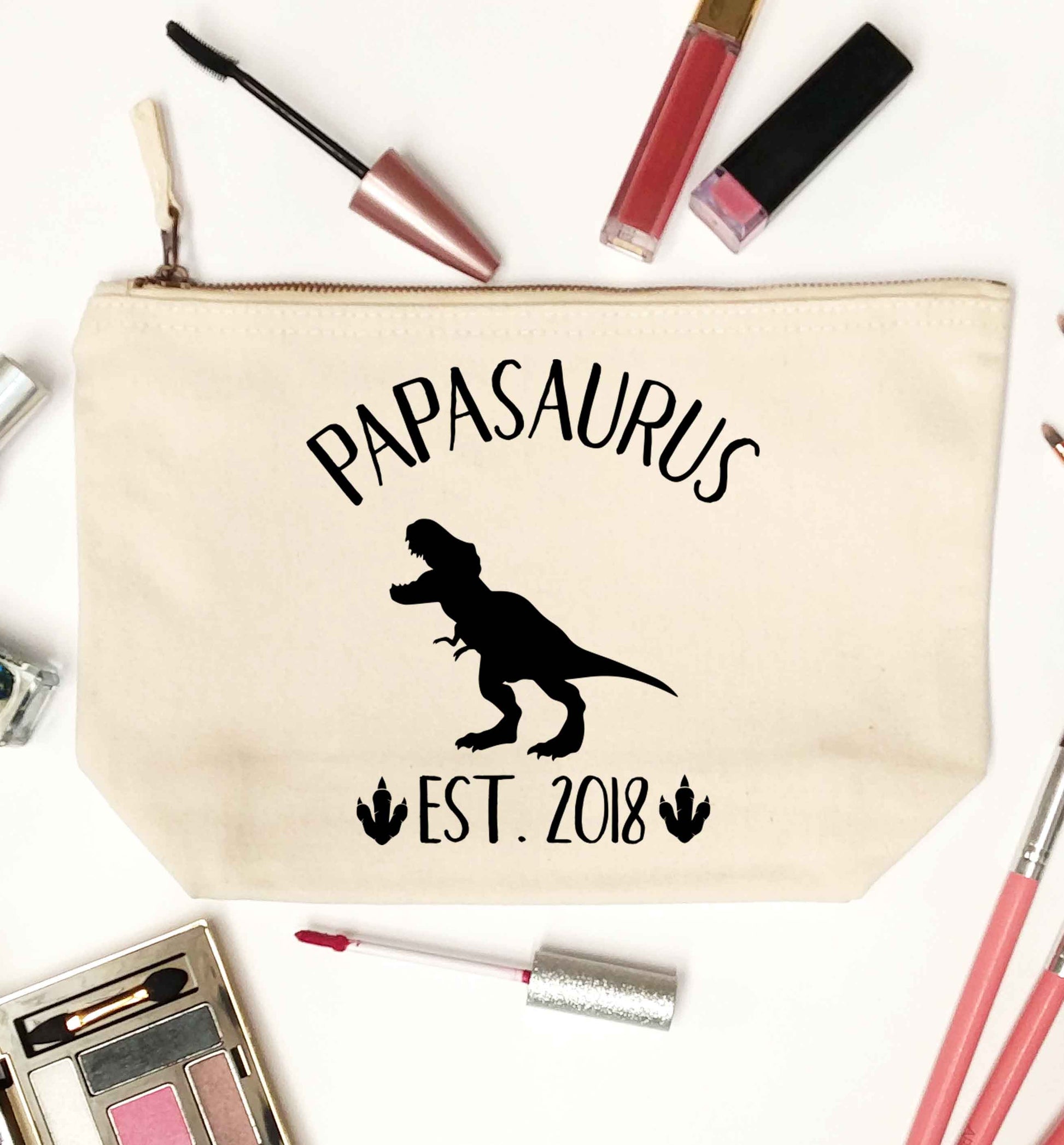 Personalised papasaurus since (custom date) natural makeup bag
