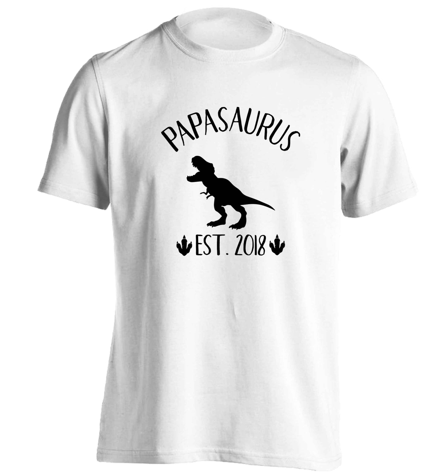 Personalised papasaurus since (custom date) adults unisex white Tshirt 2XL