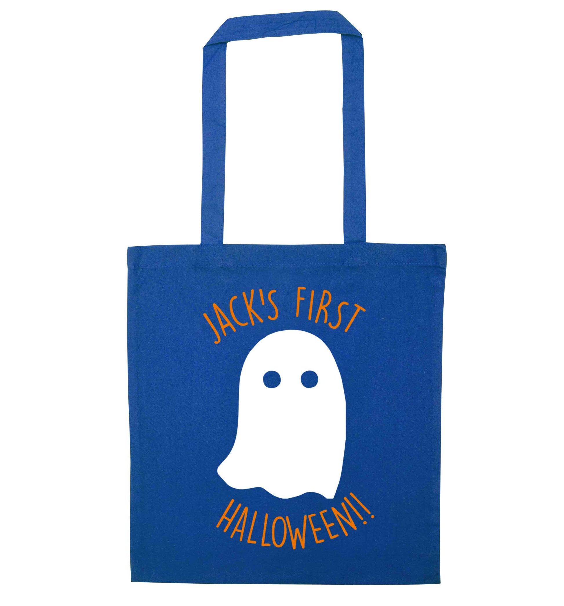 Personalised Pumpking Halloween blue tote bag