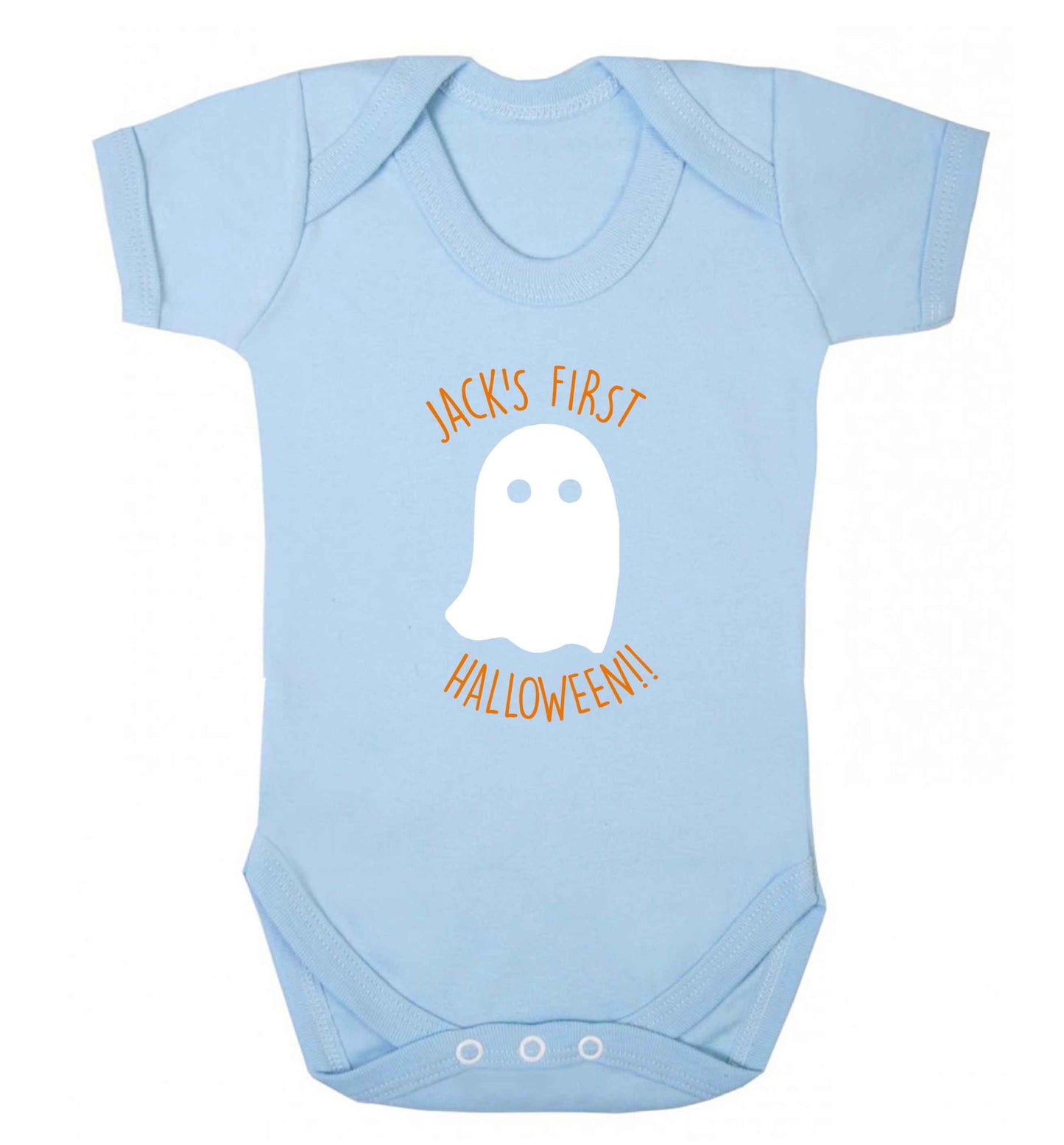 Personalised Pumpking Halloween baby vest pale blue 18-24 months