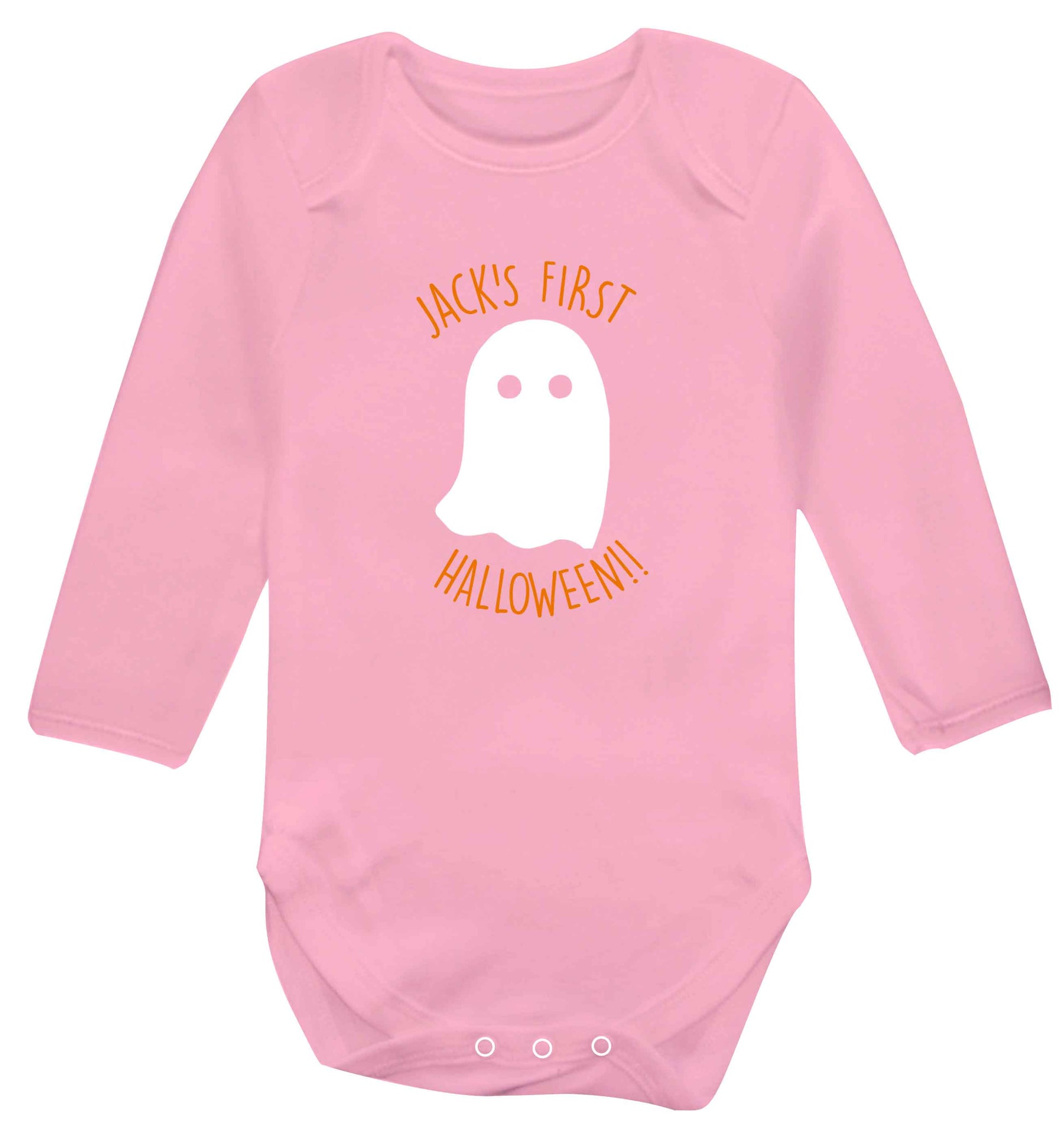 Personalised Pumpking Halloween baby vest long sleeved pale pink 6-12 months