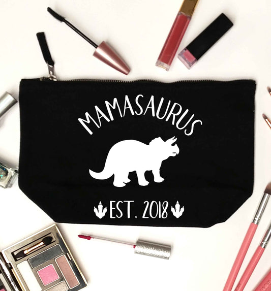 Personalised mamasaurus date black makeup bag
