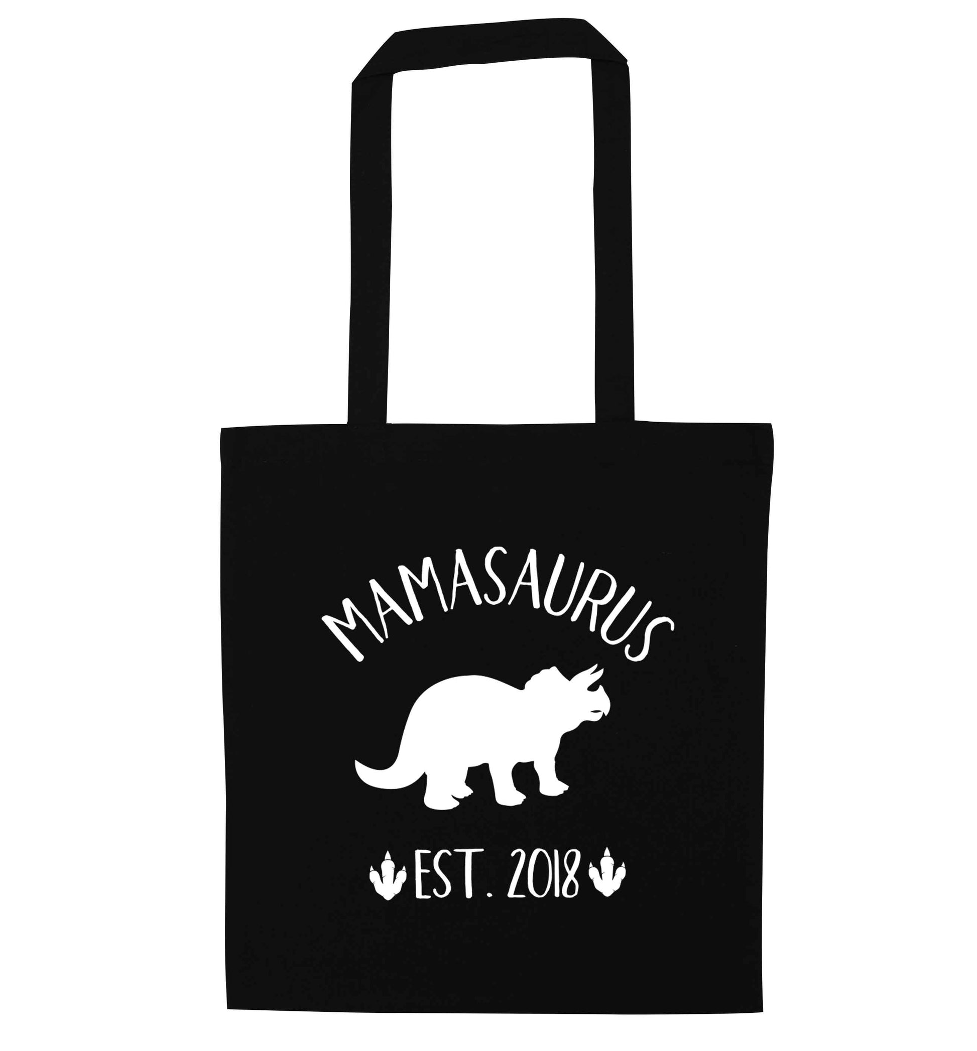 Personalised mamasaurus since (custom date) black tote bag