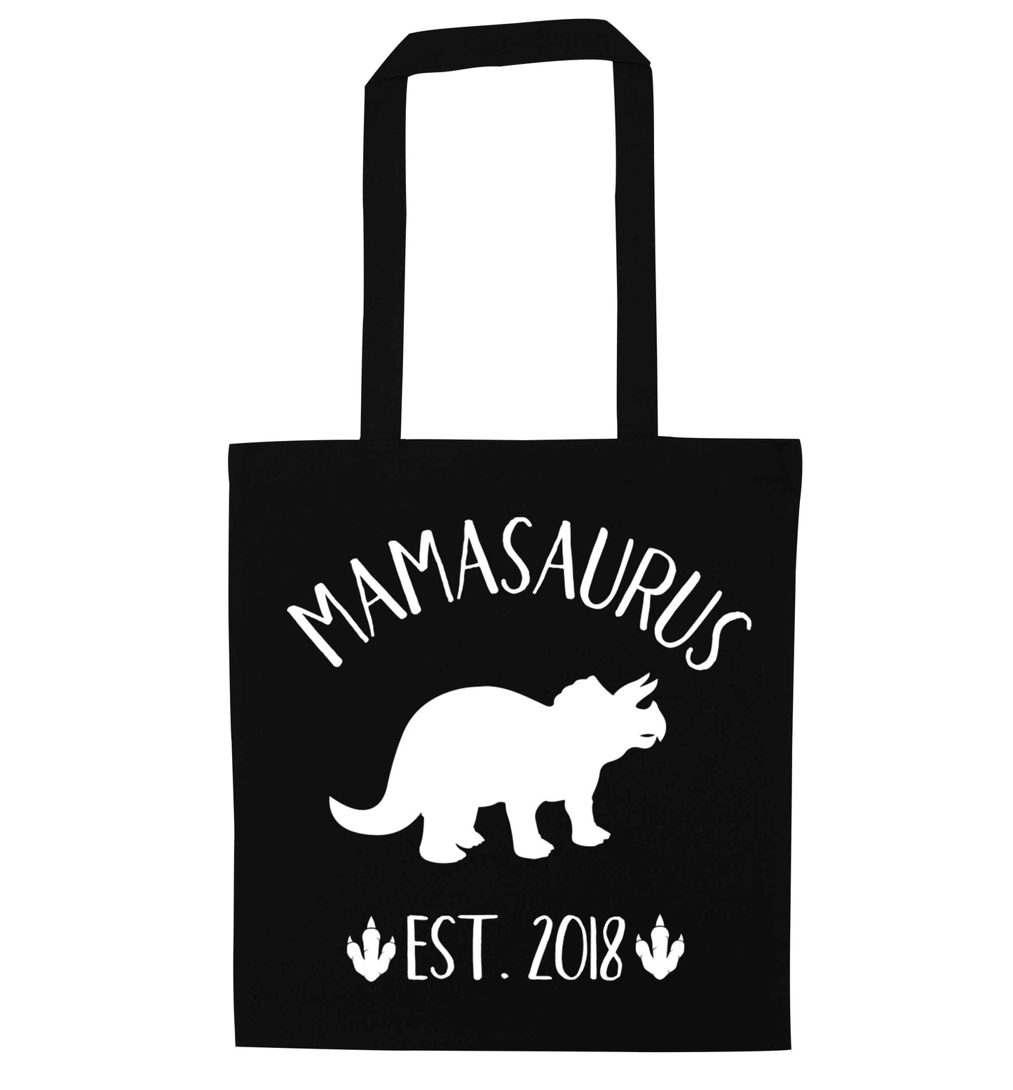 Personalised mamasaurus date black tote bag