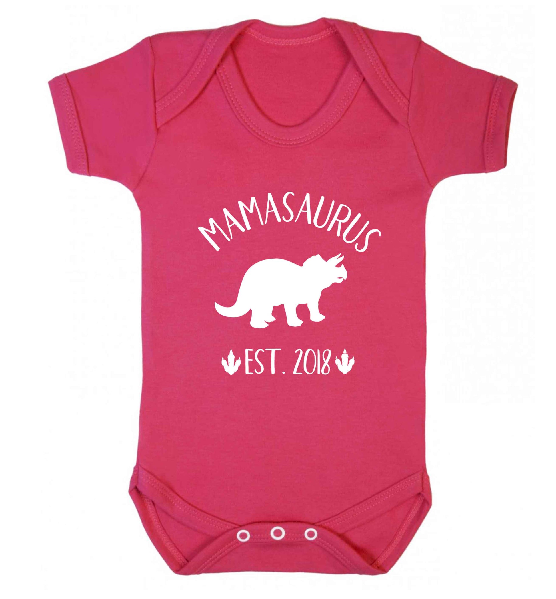 Personalised mamasaurus date baby vest dark pink 18-24 months