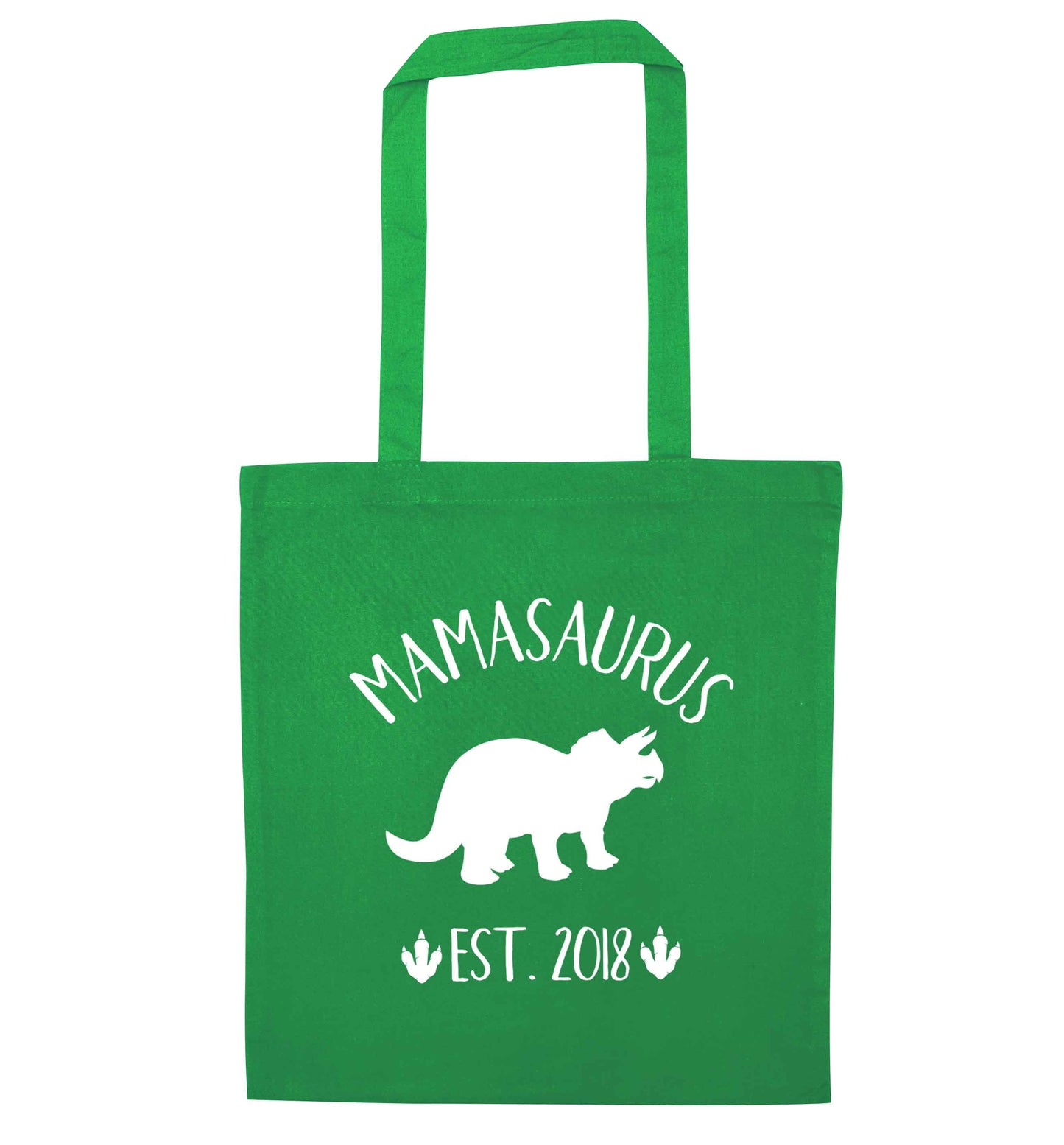 Personalised mamasaurus since (custom date) green tote bag